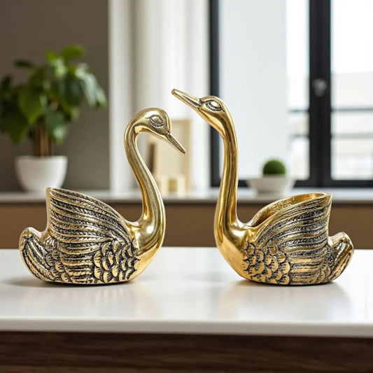 Aluminium Celestial Swan Pair for Home Decoration showpiece, (Candle not Included) My Store