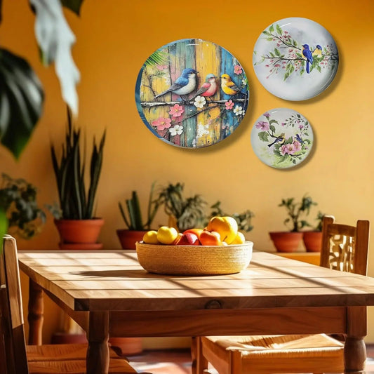 Birds Paradise Metal Wall Plates for home decoration Set of 3 (Birds of Paradise) My Store