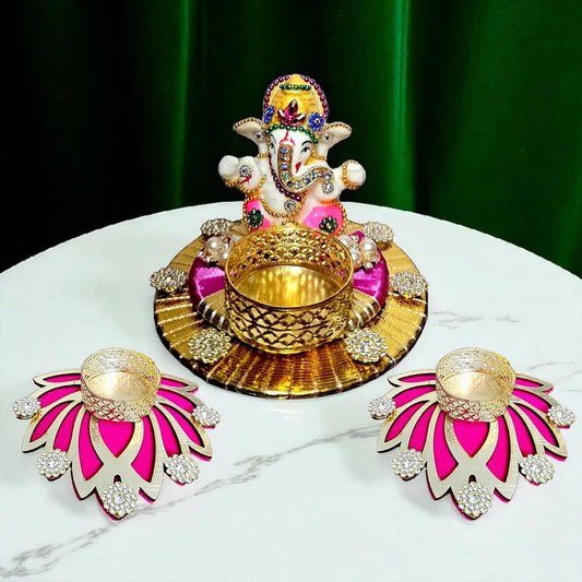 Handmade Ganesh Idol with tealight Candle Holder, (White, 2.5 Inch) My Store