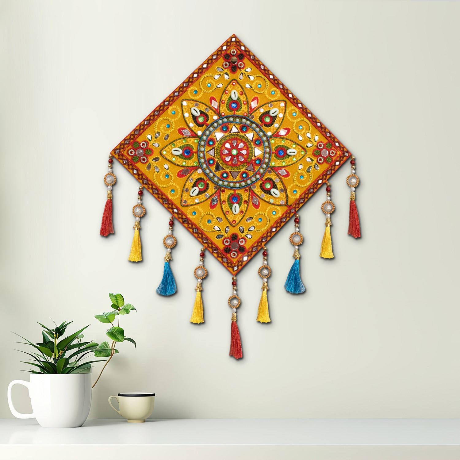 Noblenest Gujarati Wooden Wall Art Hanging – Traditional Rangoli Design for Home, Office & Bedroom