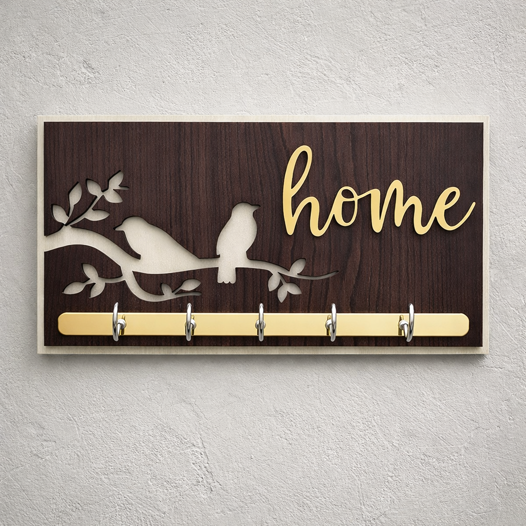 Bird Keychain Holder with 5 Hooks | Wall Mounted Key Organizer for Home & Office