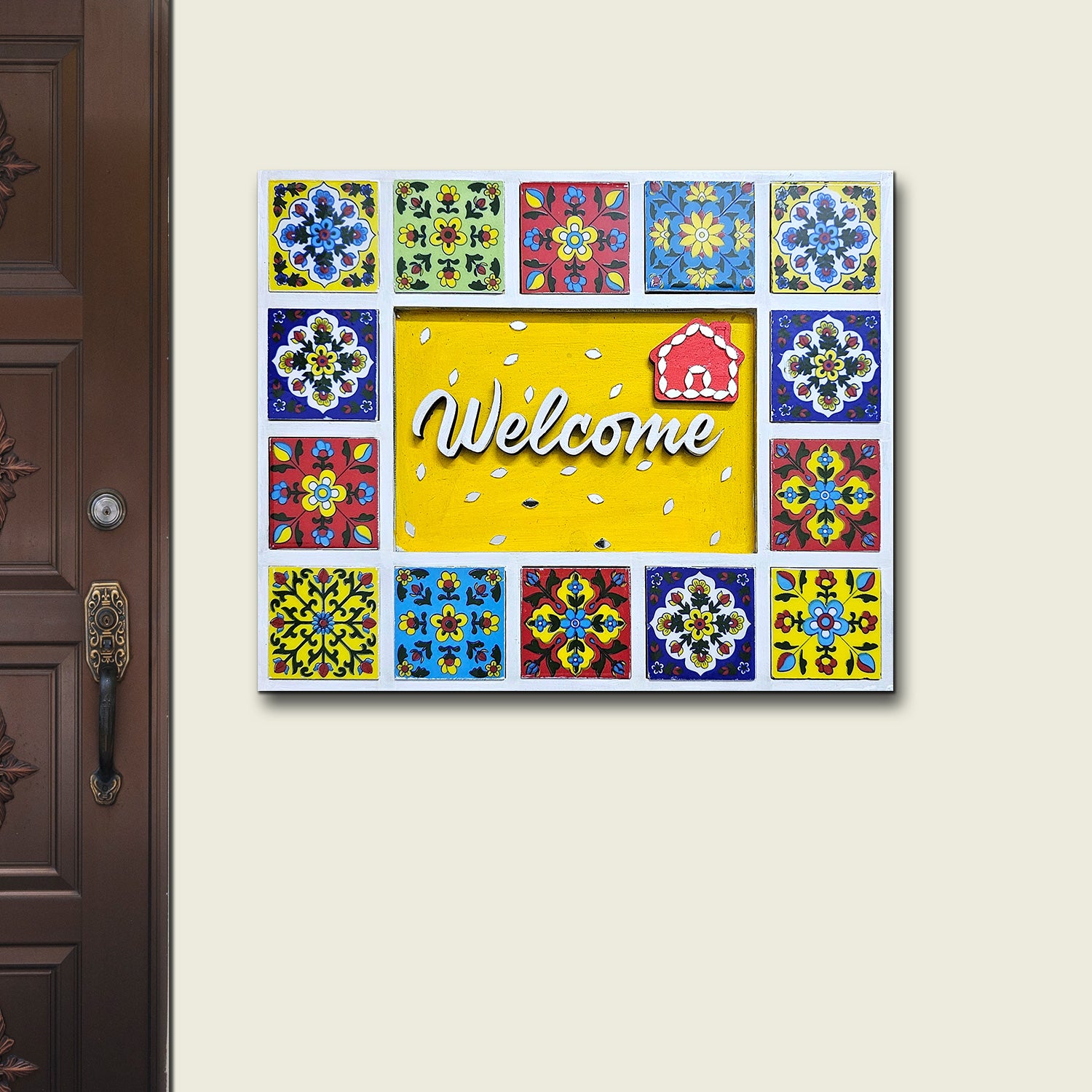 Noblenest Handmade Welcome Wall Plate 9 Inch (Yellow) – Entrance Sign & Wall Decor for Home & Office
