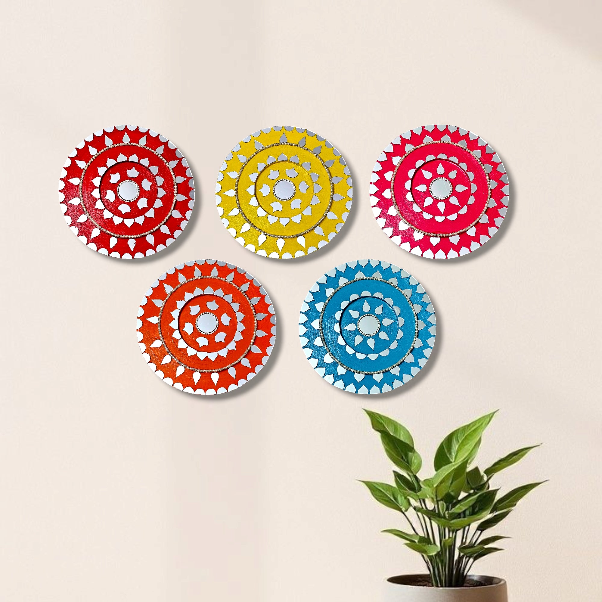 Noblenest Handmade Multicolor Wall Hanging Set of 5 – Wall Plates for Home & Living Room Decor