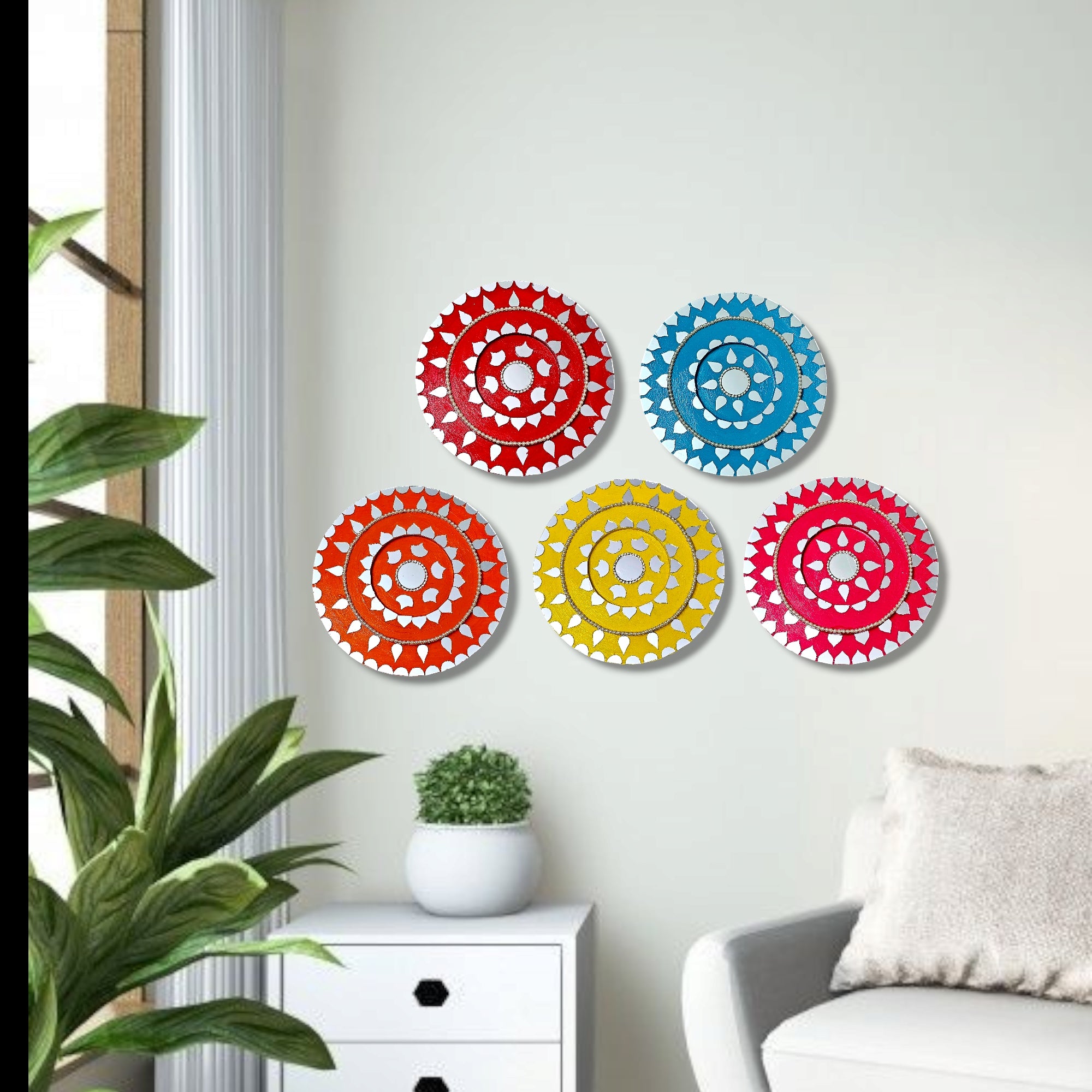 Noblenest Handmade Multicolor Wall Hanging Set of 5 – Wall Plates for Home & Living Room Decor