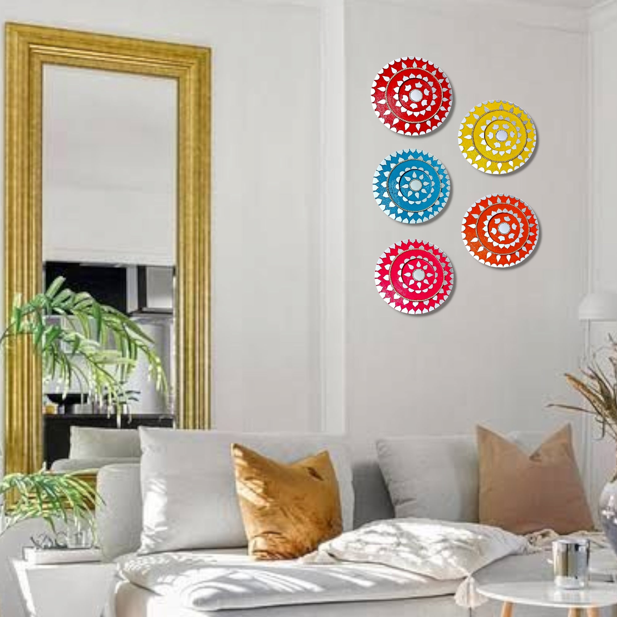 Noblenest Handmade Multicolor Wall Hanging Set of 5 – Wall Plates for Home & Living Room Decor