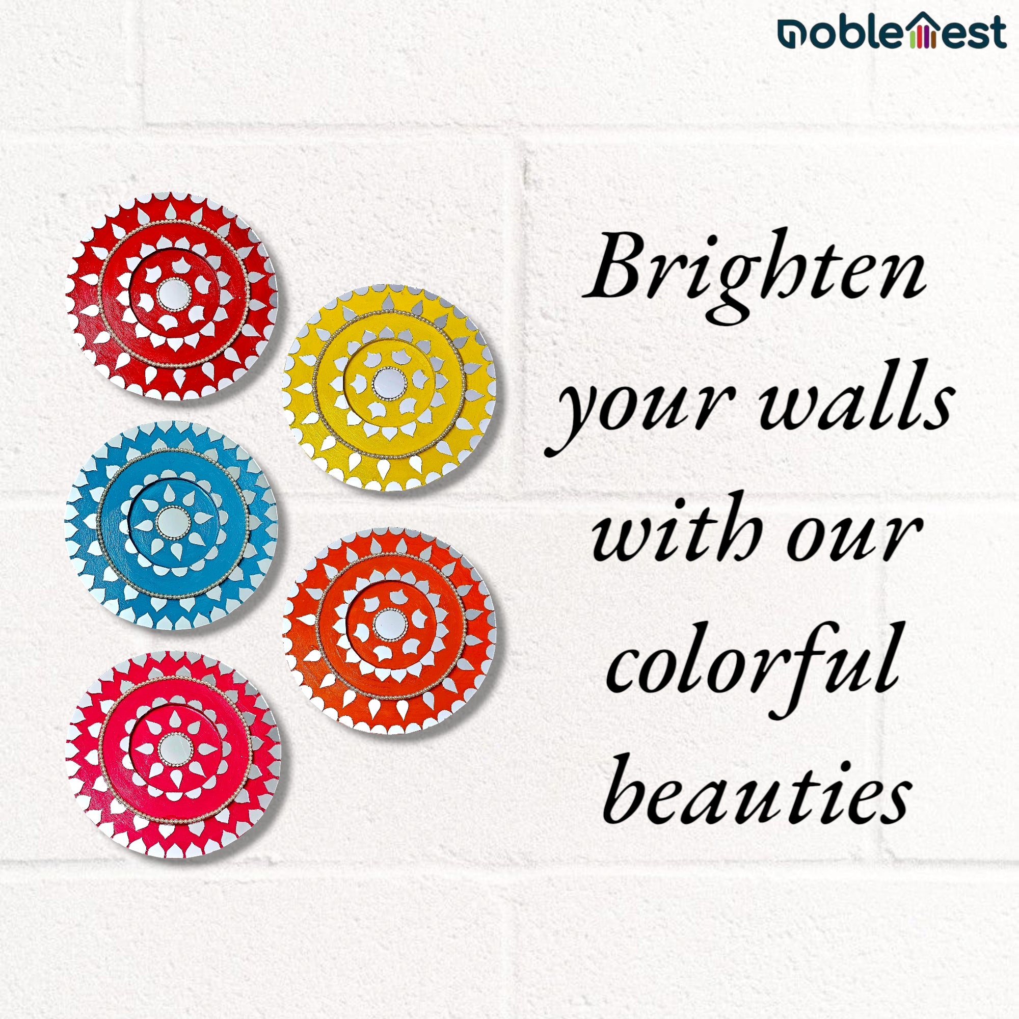Noblenest Handmade Multicolor Wall Hanging Set of 5 – Wall Plates for Home & Living Room Decor