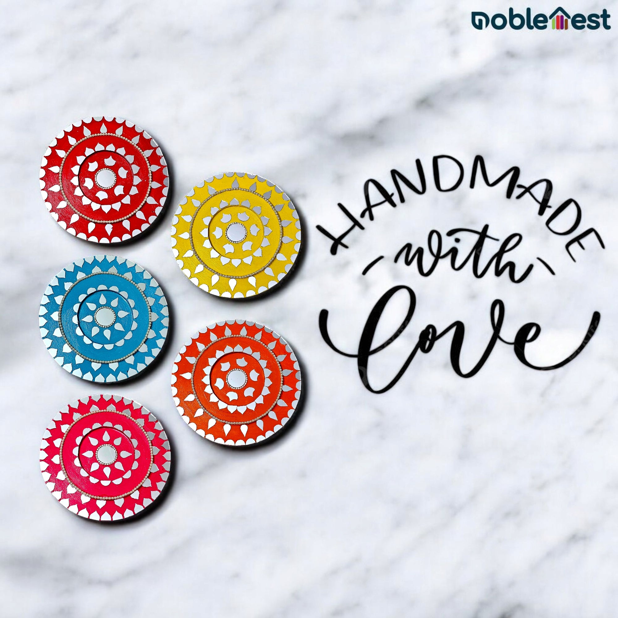 Noblenest Handmade Multicolor Wall Hanging Set of 5 – Wall Plates for Home & Living Room Decor