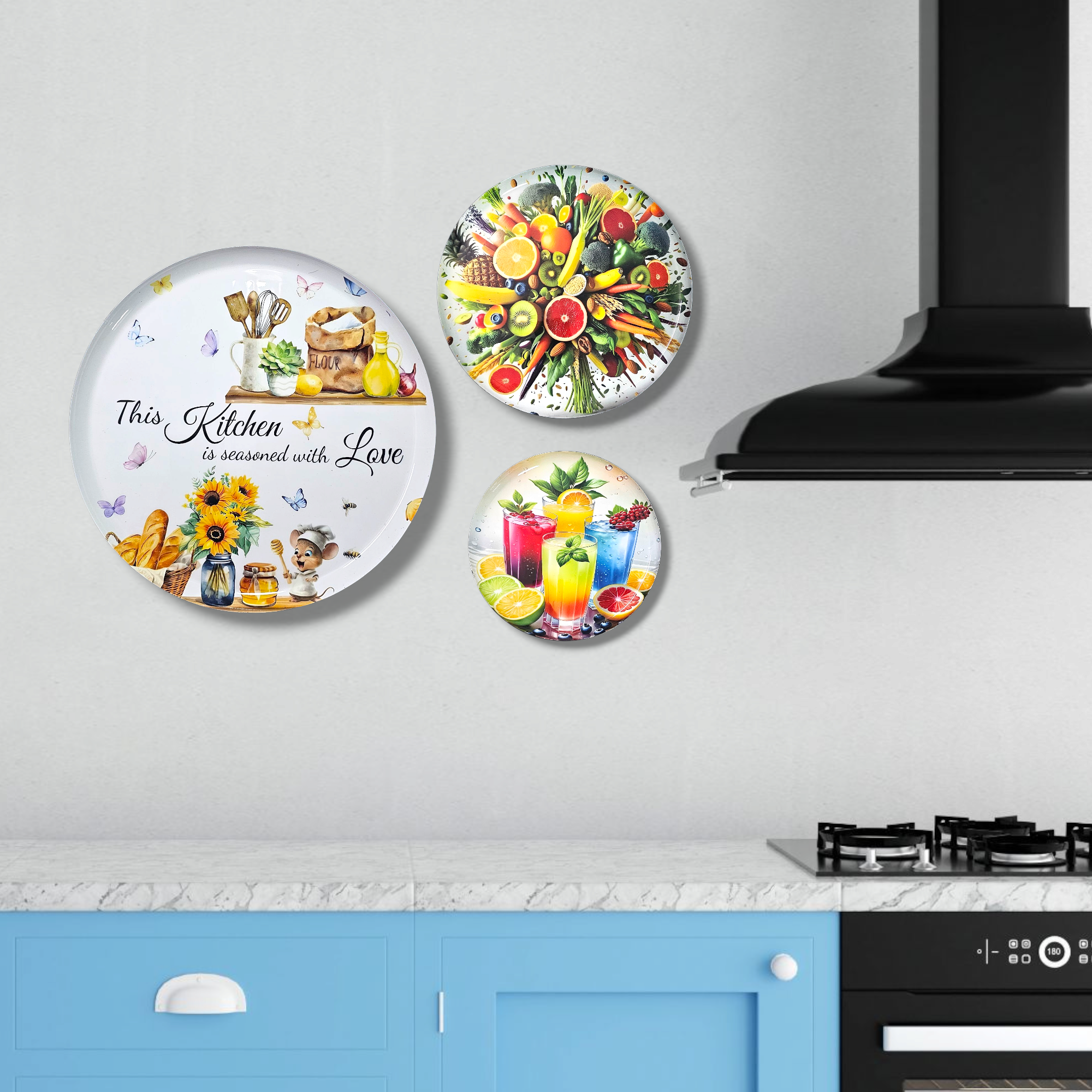 Noblenest Madhubani Metal Wall Plates Set of 3 (12, 10, 8 Inch) – Kitchen & Home Wall Decor