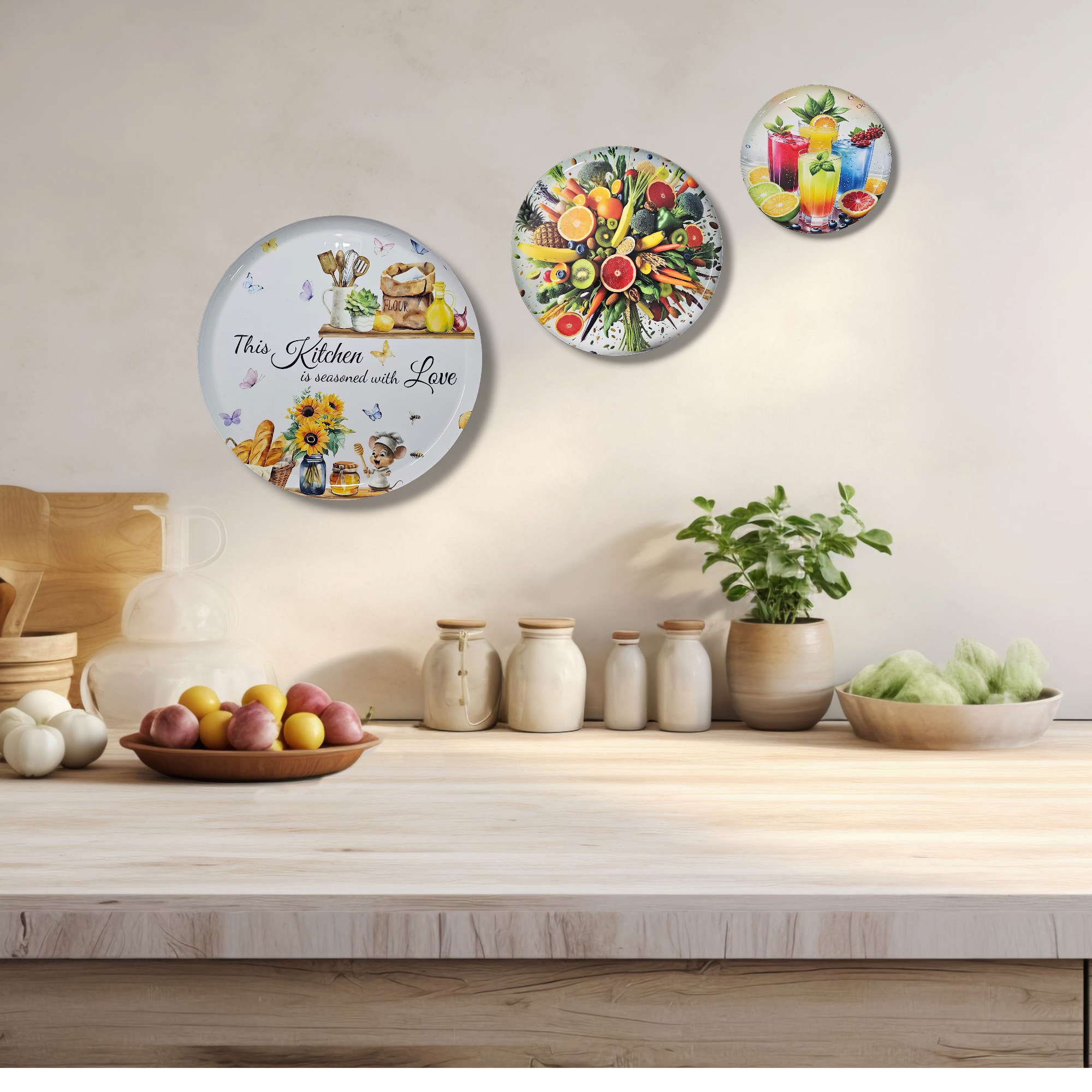 Noblenest Madhubani Metal Wall Plates Set of 3 (12, 10, 8 Inch) – Kitchen & Home Wall Decor