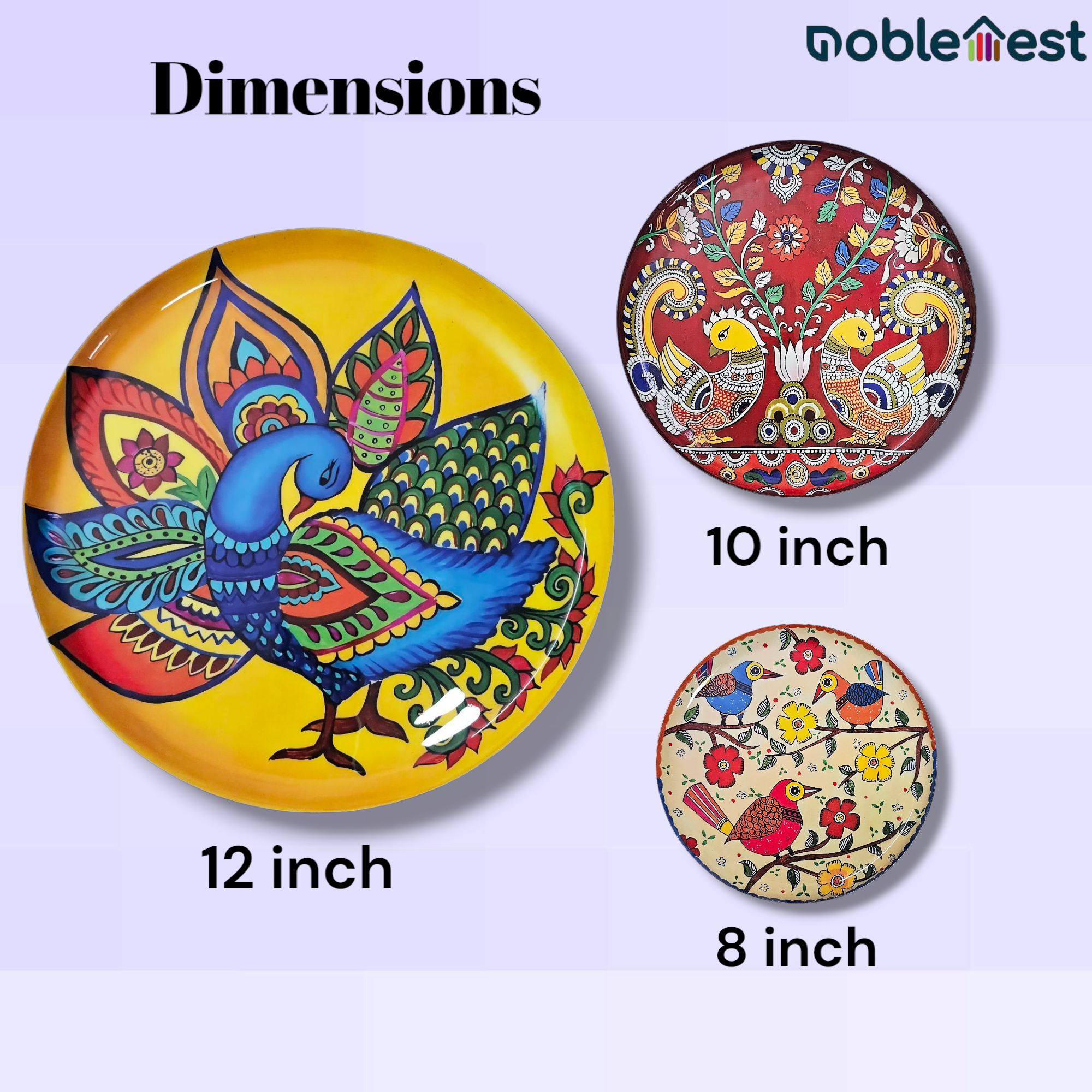 Noblenest Madhubani Metal Wall Plates Set of 3 (12, 10, 8 Inch) – Wall Decor for Home & Office