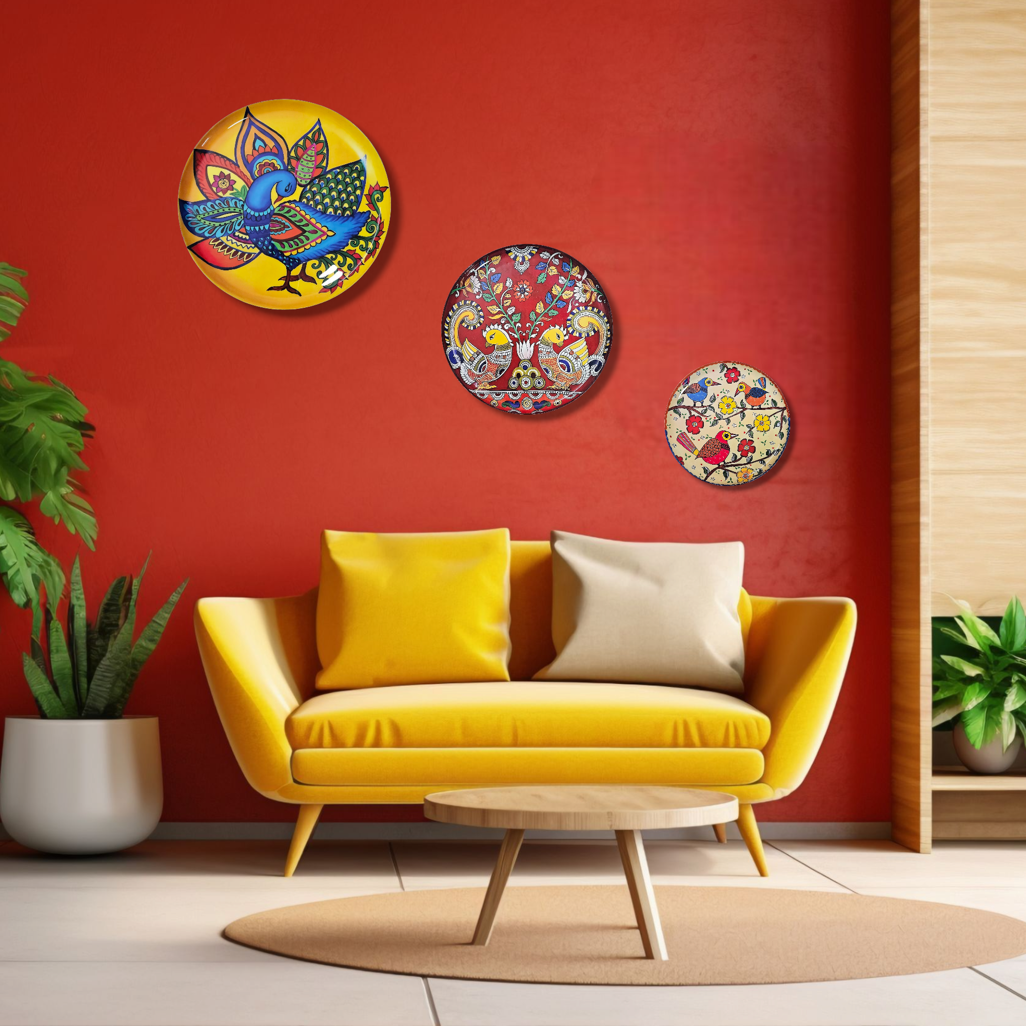 Noblenest Madhubani Metal Wall Plates Set of 3 (12, 10, 8 Inch) – Wall Decor for Home & Office