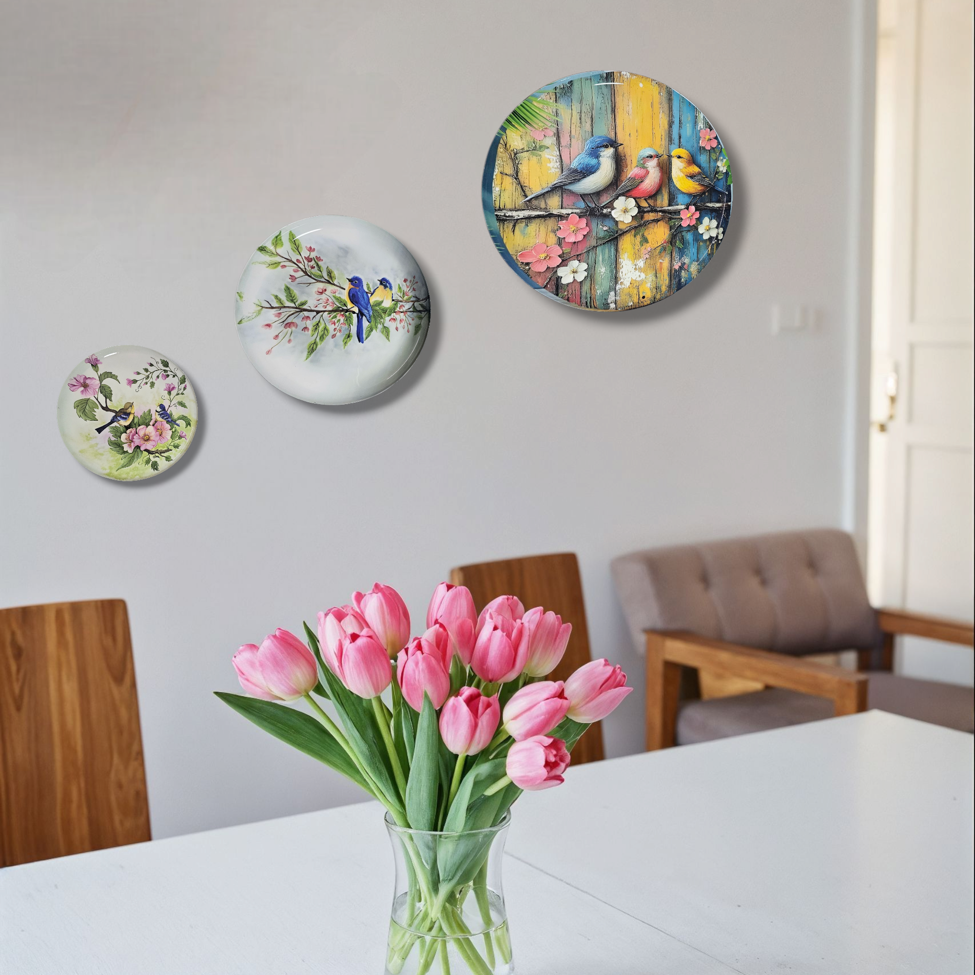 Noblenest Birds of Paradise Metal Wall Plates Set of 3 – Wall Decor for Living Room & Home