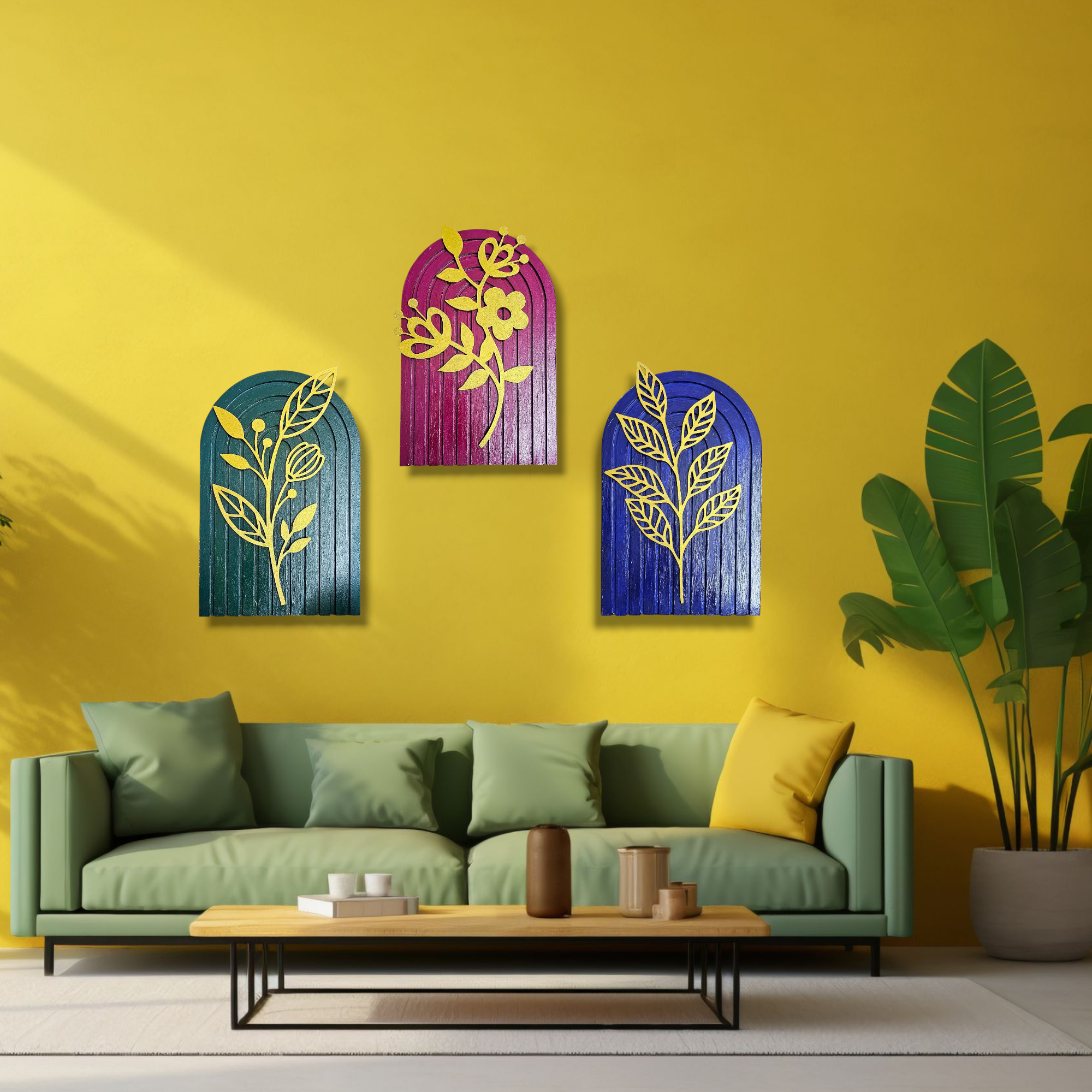 Noblenest Handmade Botanical Wall Hanging Set of 3, Wall Decor for Living Room, Home & Office