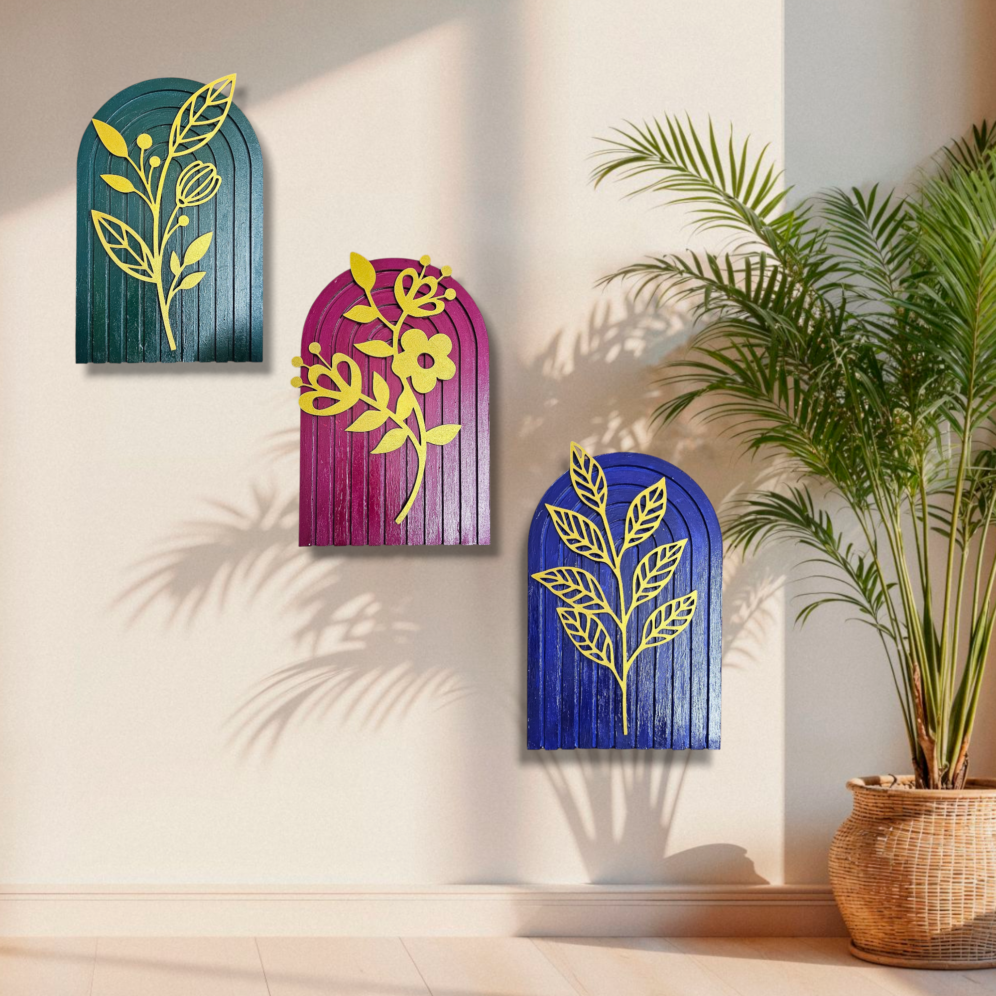 Noblenest Handmade Botanical Wall Hanging Set of 3, Wall Decor for Living Room, Home & Office
