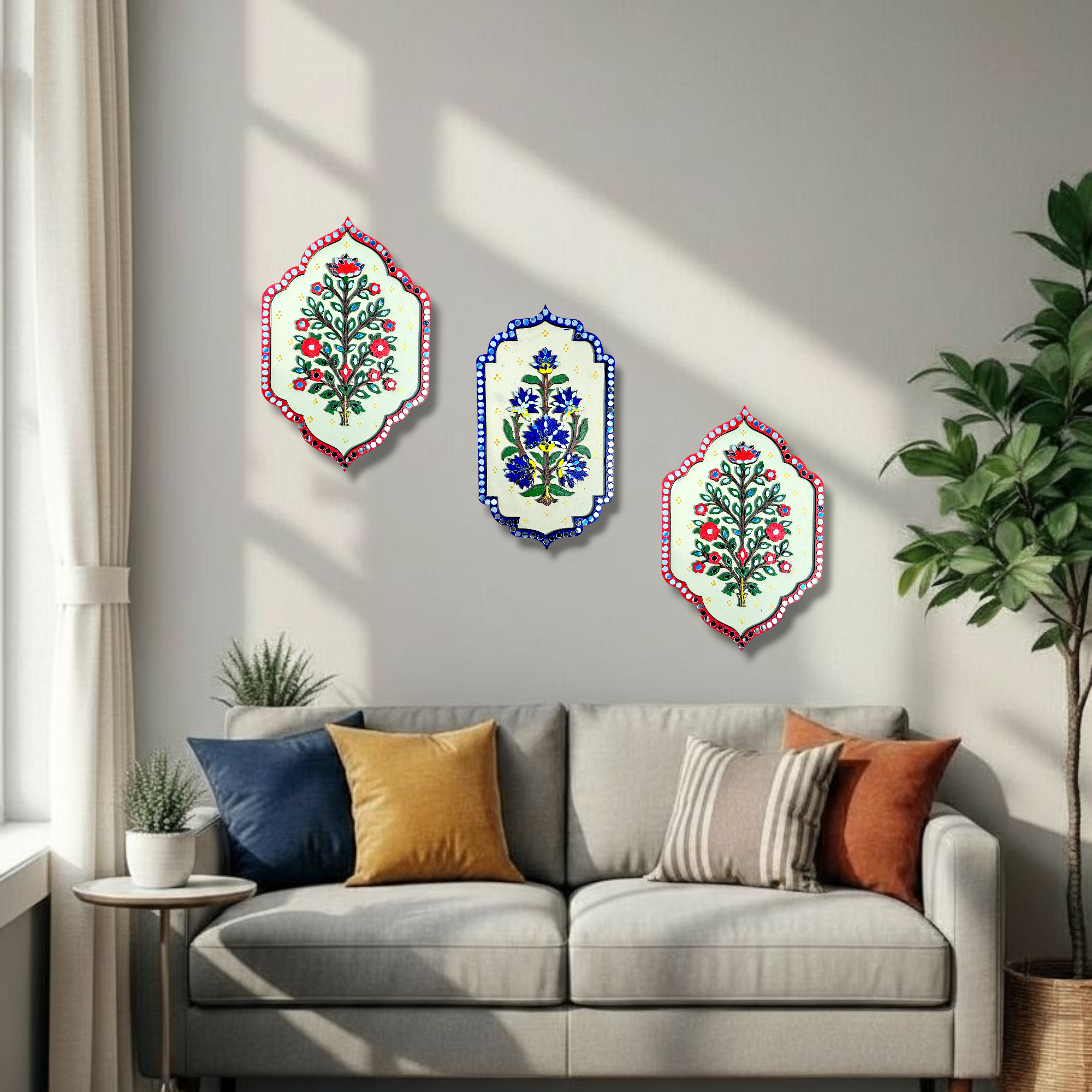 Noblenest Handmade Riva Jharoka Wall Hanging Set of 3, 11 x 8 Inch, Wall Decor for Living Room & Office