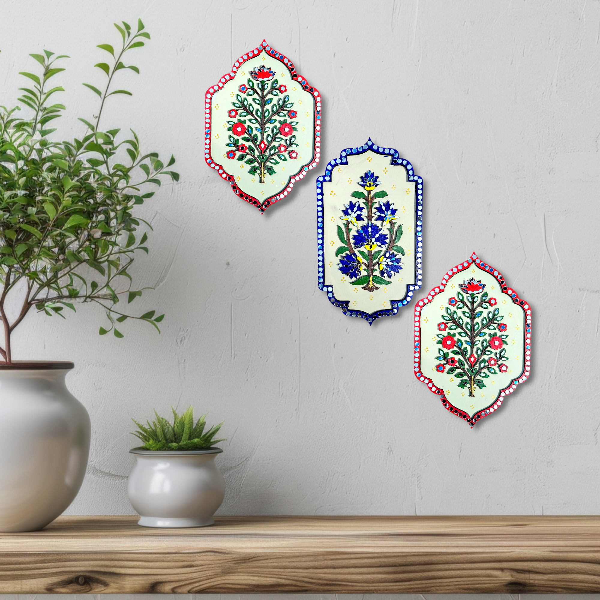 Noblenest Handmade Riva Jharoka Wall Hanging Set of 3, 11 x 8 Inch, Wall Decor for Living Room & Office