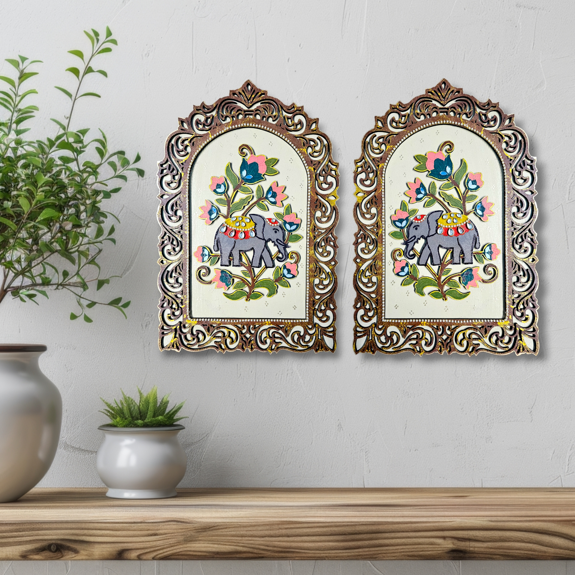 Noblenest Samrat Elephant Handmade Wall Hanging Set of 2 (11 x 8 Inch)