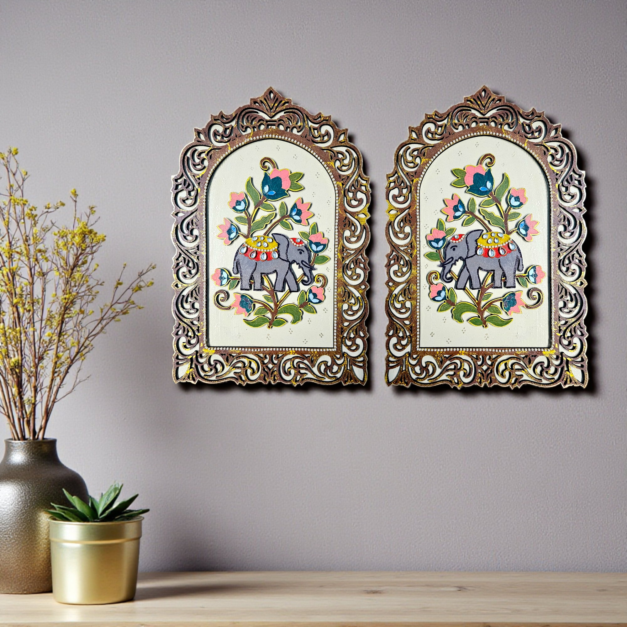 Noblenest Samrat Elephant Handmade Wall Hanging Set of 2 (11 x 8 Inch)