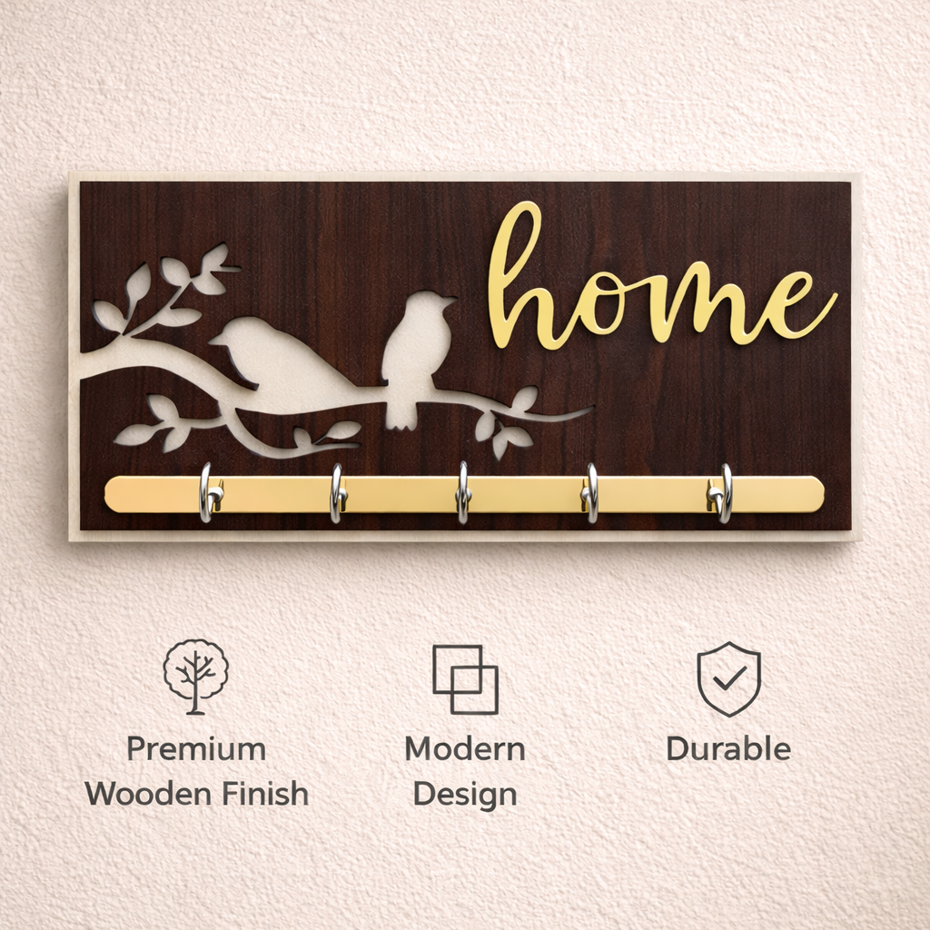 Bird Keychain Holder with 5 Hooks | Wall Mounted Key Organizer for Home & Office