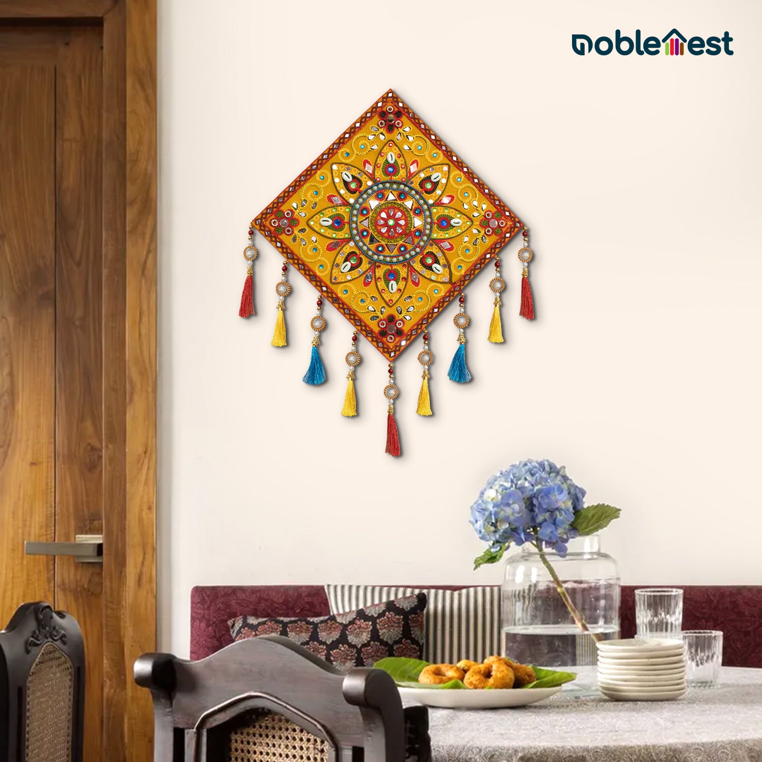 Noblenest Gujarati Wooden Wall Art Hanging – Traditional Rangoli Design for Home, Office & Bedroom