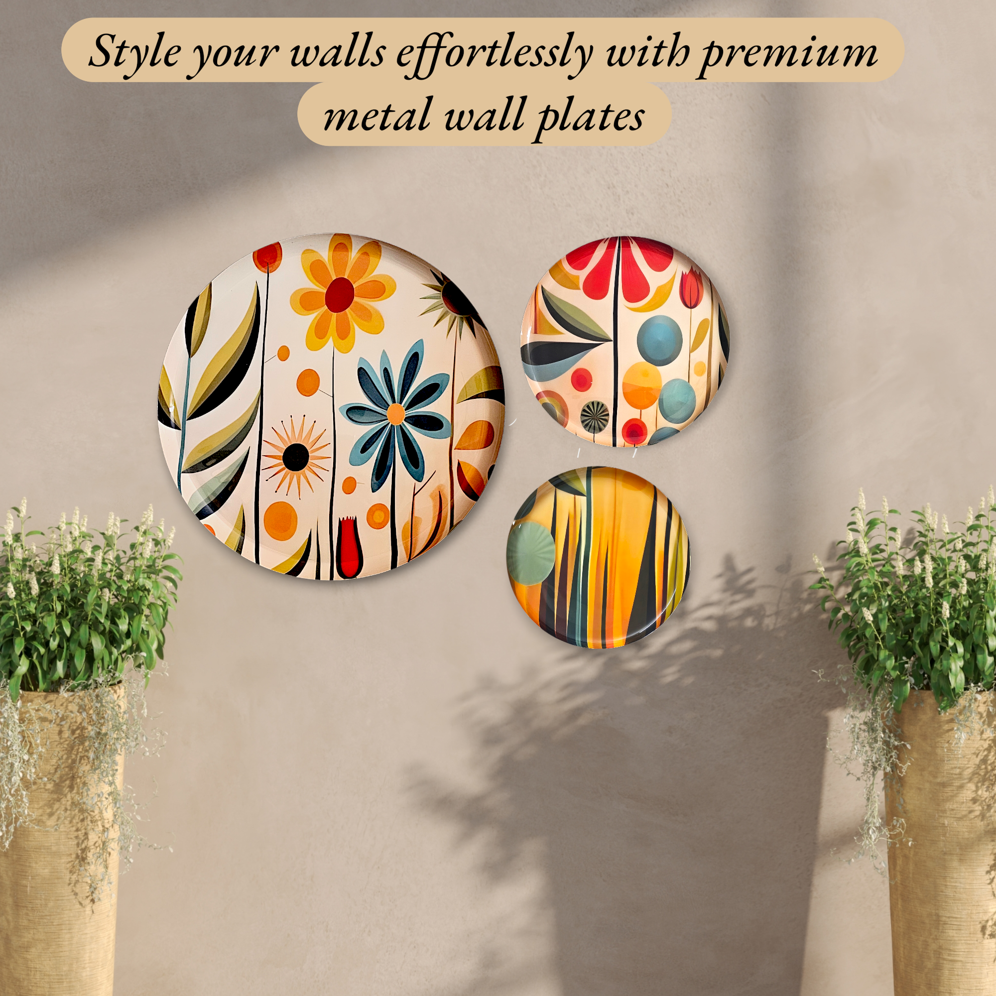 Noblenest Rustic Aura Metal Wall Plates Set of 3 for Living Room Home Décor My Store