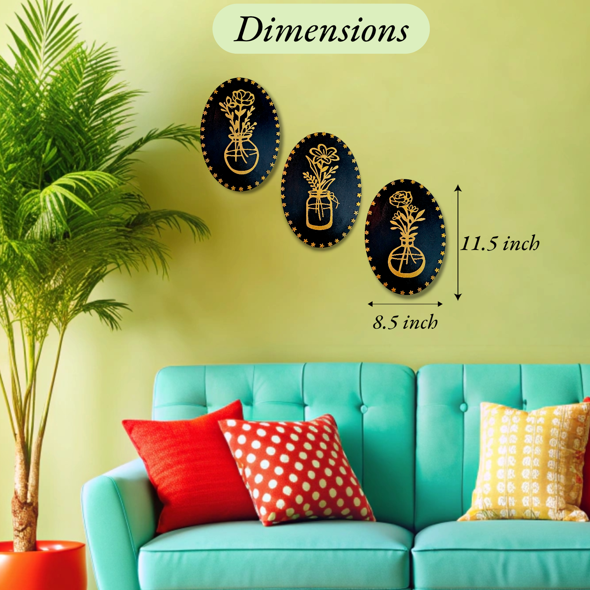 Flora Wooden Wall Hanging Set of 3 (Jar Design) | Decorative Wall Decor for Living Room, Bedroom & Office