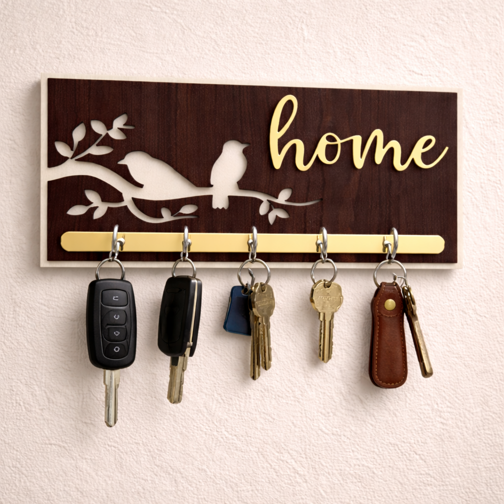 Bird Keychain Holder with 5 Hooks | Wall Mounted Key Organizer for Home & Office