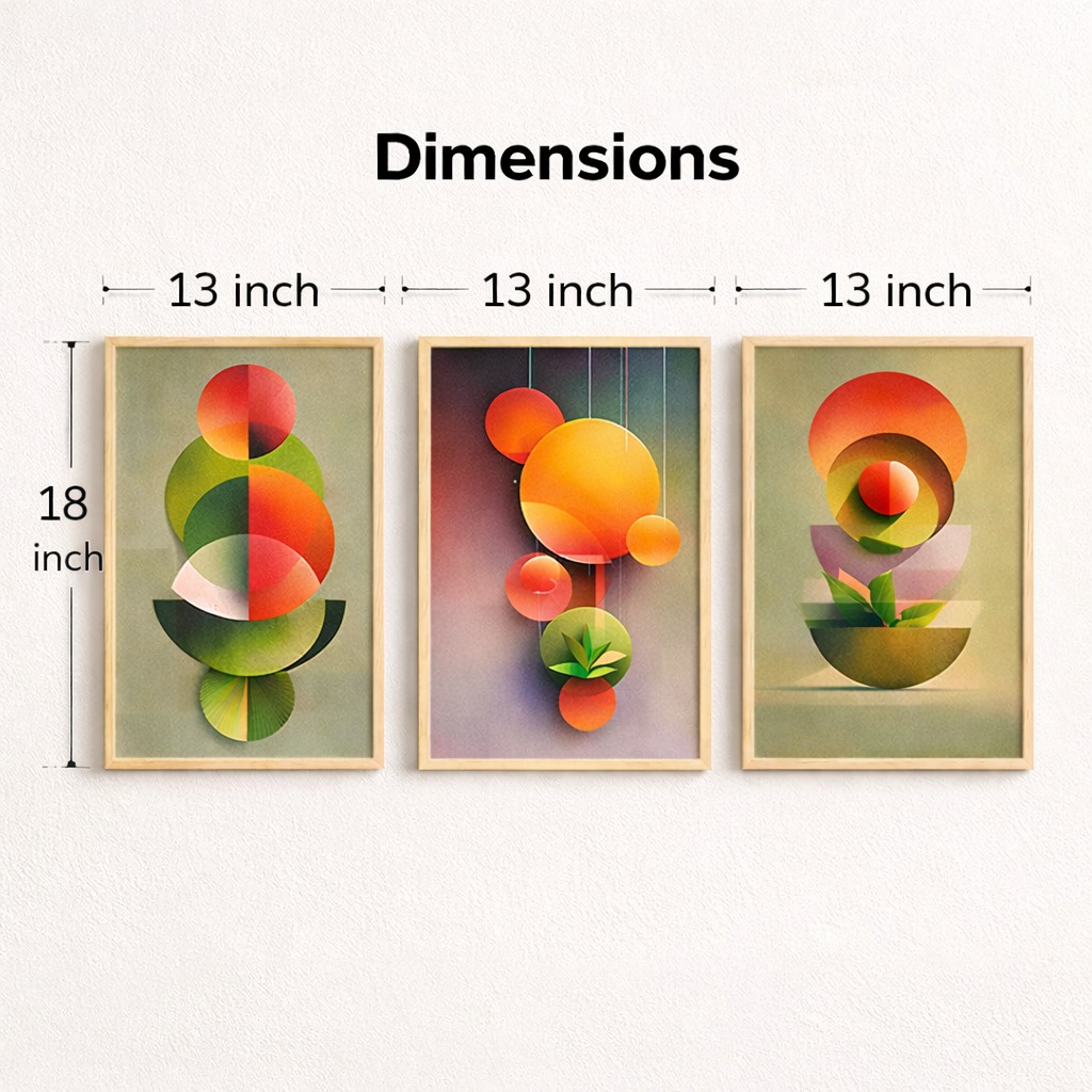 Noblenest Boho Abstract Digital Wall Painting Set of 3 | Modern Geometric Wall Art with Nature Elements for Living Room, Bedroom & Office | Home Decorative Wall Paintings My Store