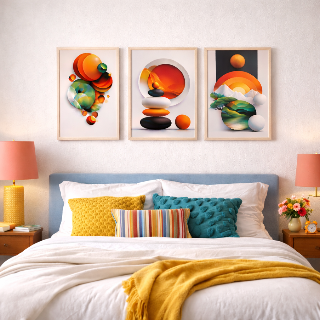 Noblenest Boho Abstract Digital Wall Painting Set of 3 | Wooden Framed Modern Wall Art with Abstract and Nature Design | Decorative Wall Paintings for Living Room, Bedroom & Office My Store