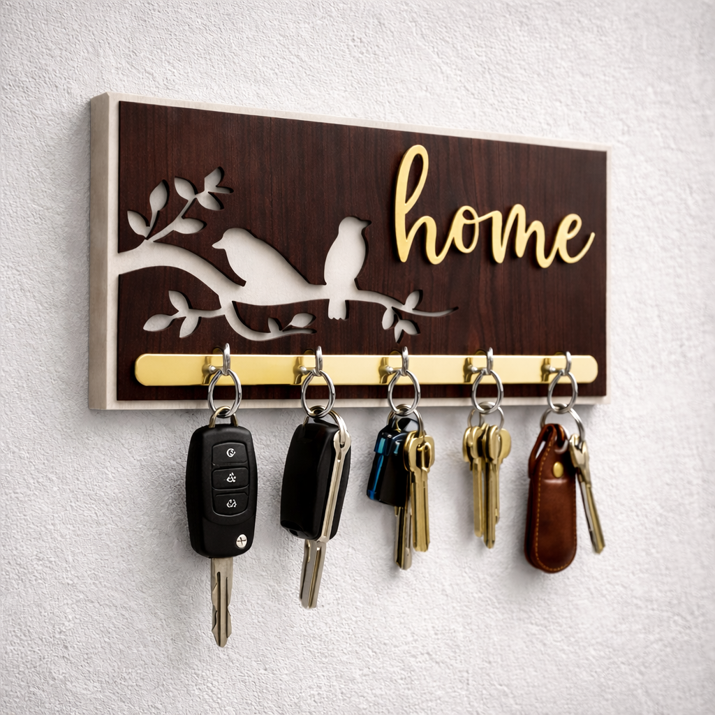Bird Keychain Holder with 5 Hooks | Wall Mounted Key Organizer for Home & Office