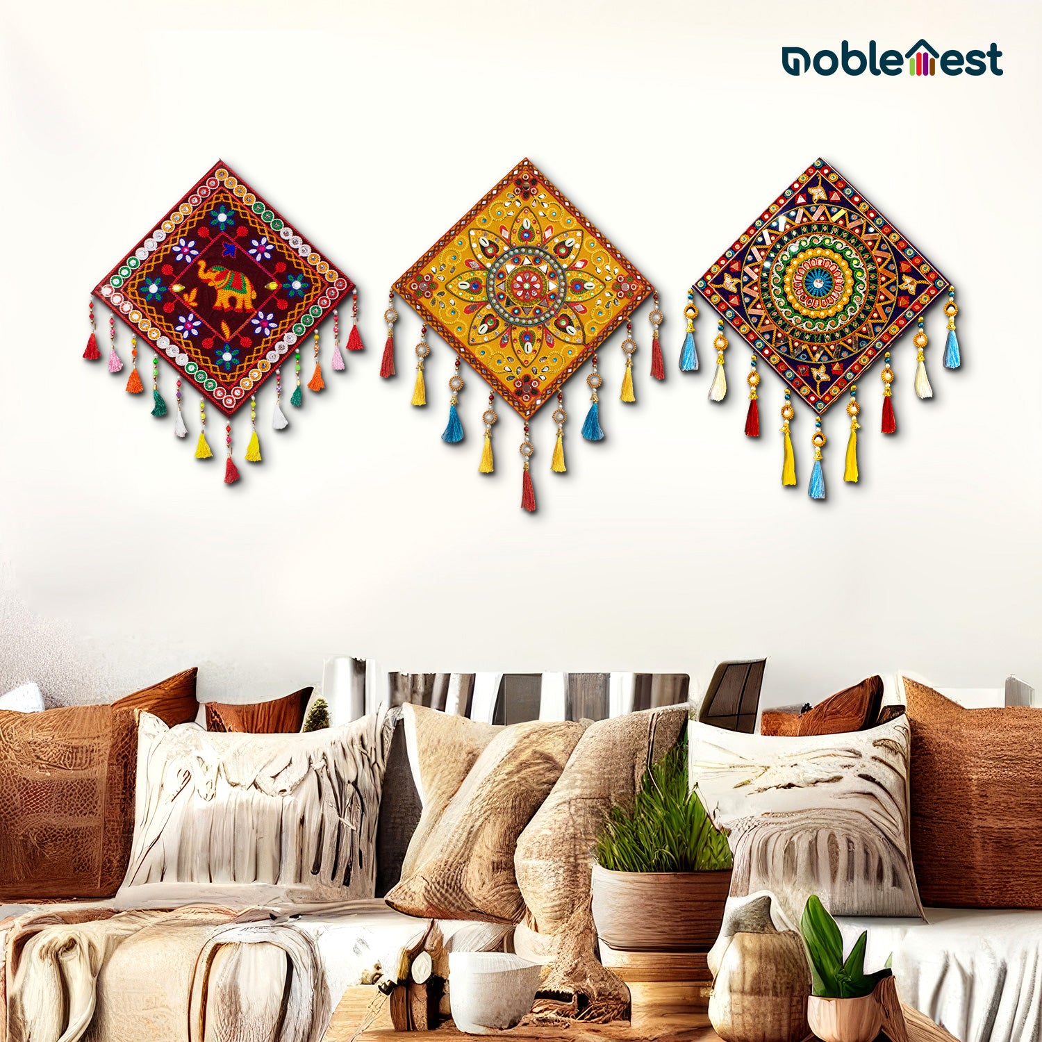 Noblenest Gujarati Wooden Wall Art Hanging – Traditional Rangoli Design for Living Room, Office & Bedroom Decor