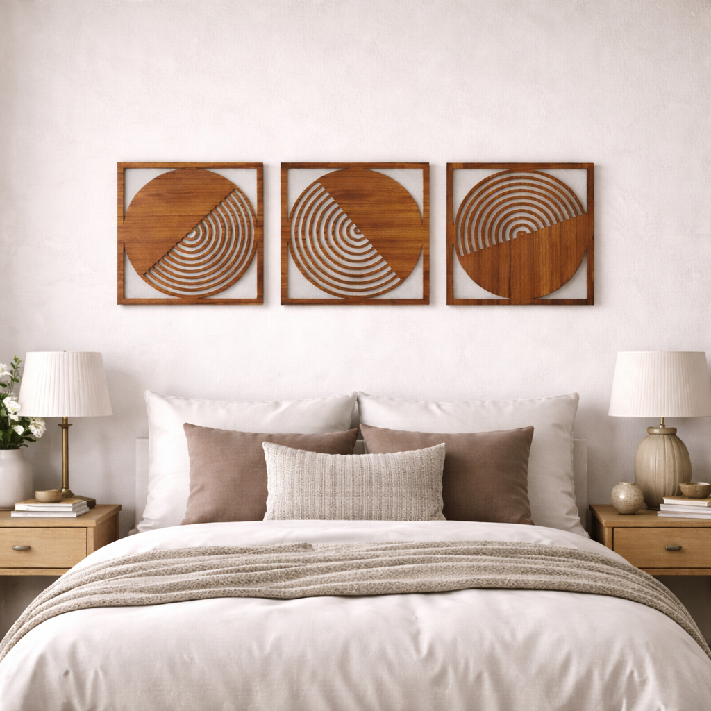 Noblenest Orbit Wooden Wall Decor Set of 3 (15 Inch) | Circle & Square Wall Art | Modern Wall Decor for Living Room, Bedroom & Office | Home Decoration Wall Hangings | Wooden Wall Sculpture My Store