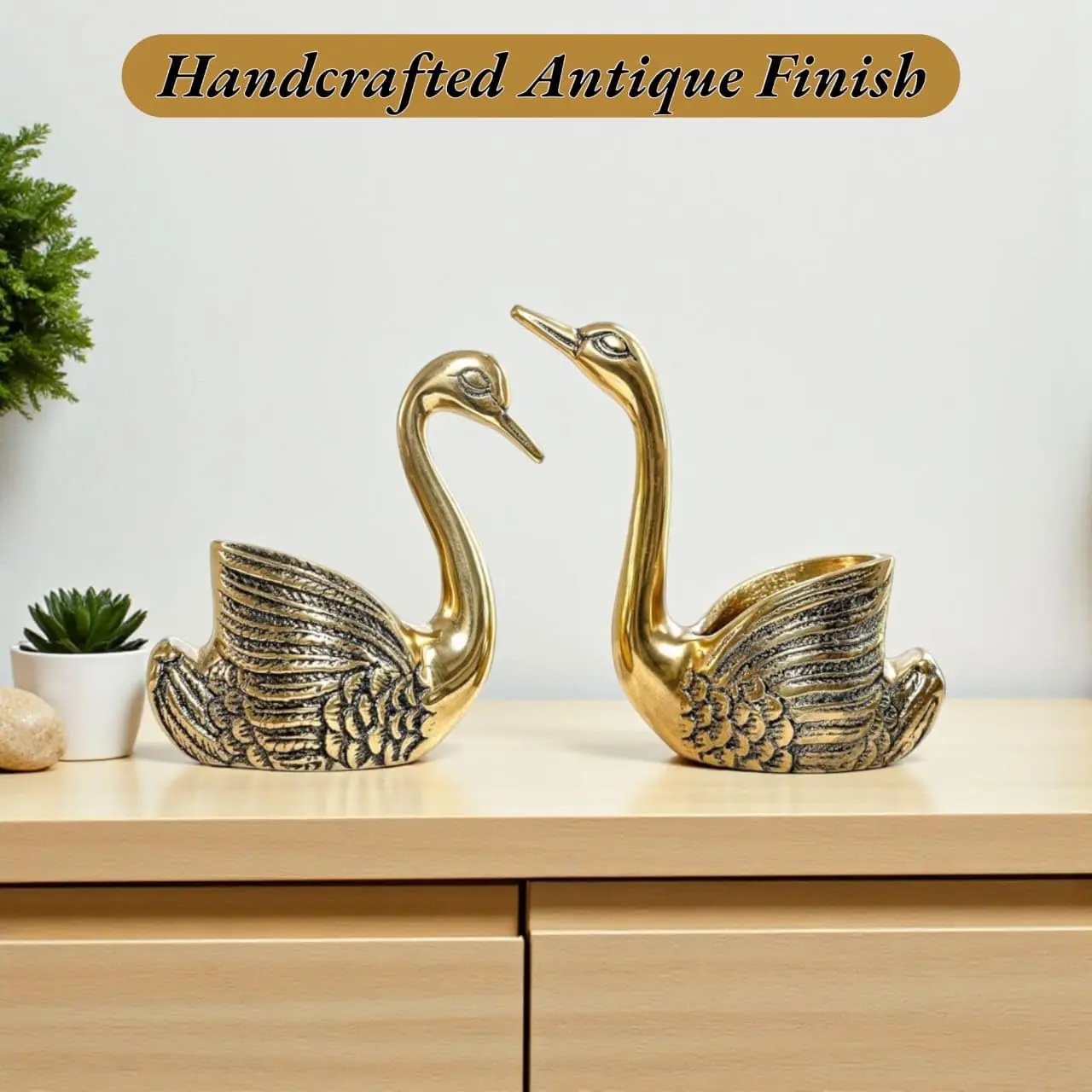 Aluminium Celestial Swan Pair for Home Decoration showpiece, (Candle not Included) My Store