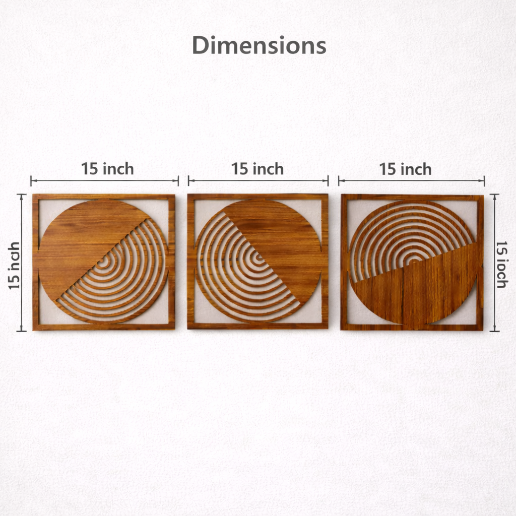 Noblenest Orbit Wooden Wall Decor Set of 3 (15 Inch) | Circle & Square Wall Art | Modern Wall Decor for Living Room, Bedroom & Office | Home Decoration Wall Hangings | Wooden Wall Sculpture My Store