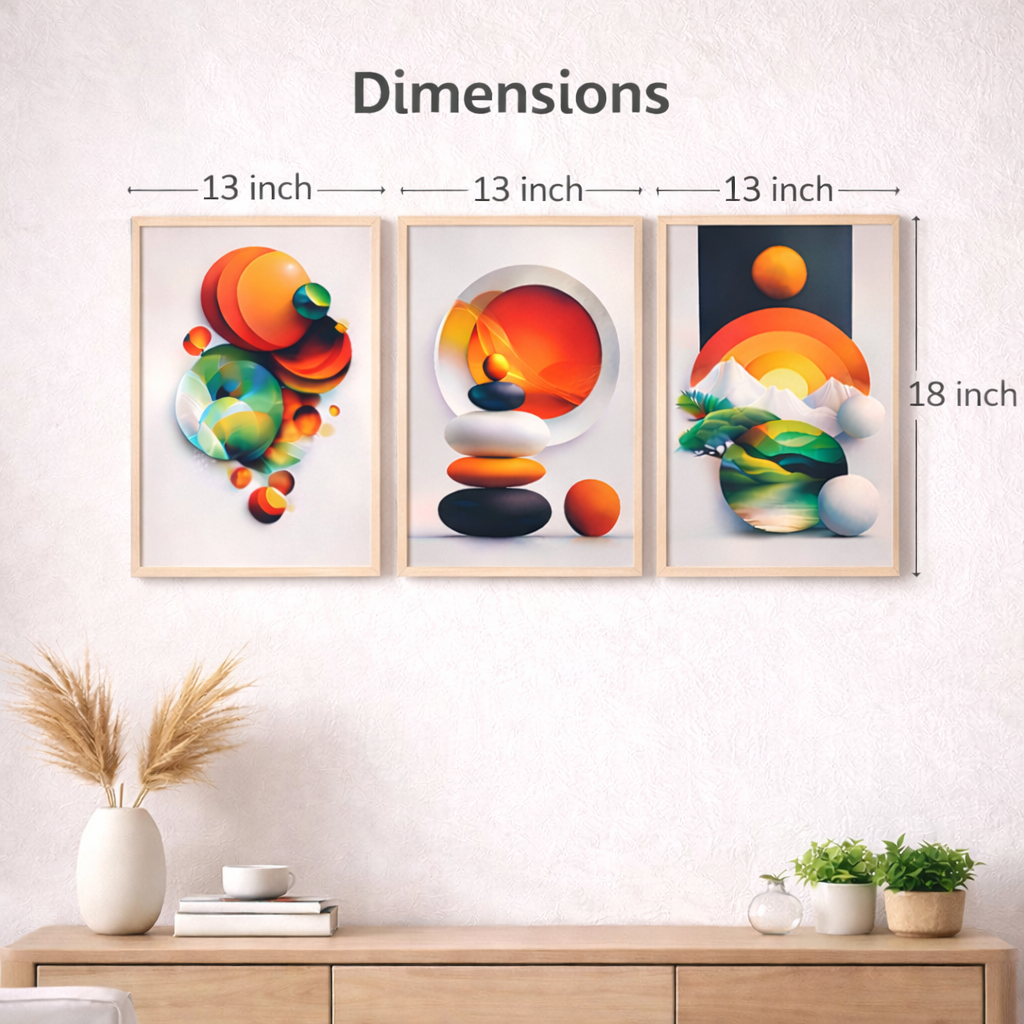 Noblenest Boho Abstract Digital Wall Painting Set of 3 | Wooden Framed Modern Wall Art with Abstract and Nature Design | Decorative Wall Paintings for Living Room, Bedroom & Office My Store