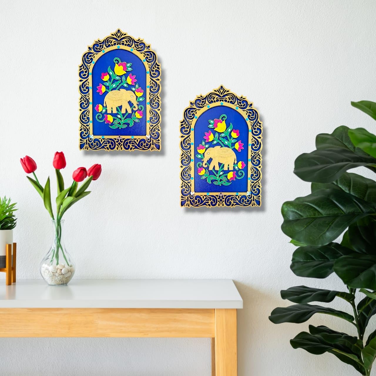 Noblenest Handmade Samrat Elephant Wall Hanging Set of 2, 11 x 8 Inch – Wall Decor for Home & Office