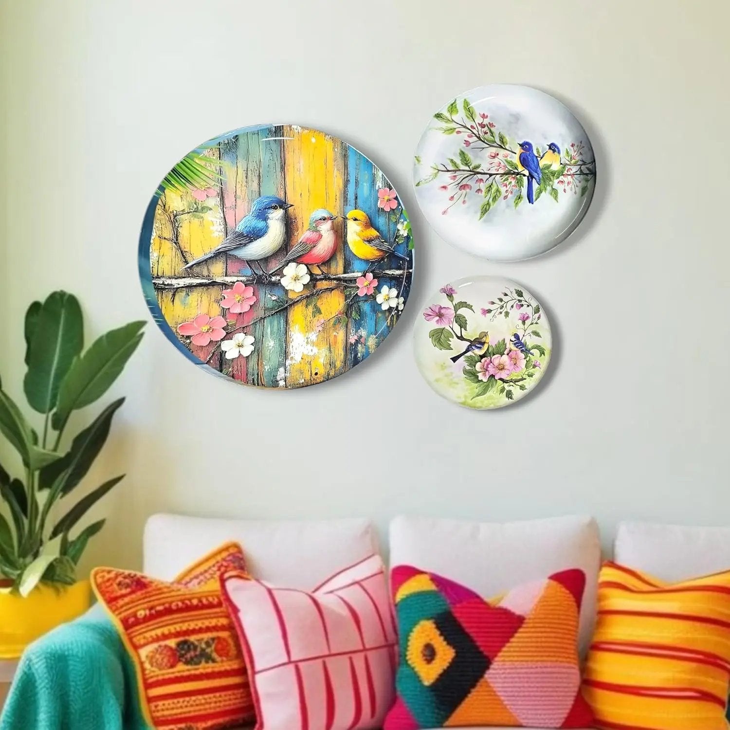Birds Paradise Metal Wall Plates for home decoration Set of 3 (Birds of Paradise) My Store