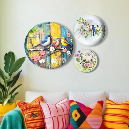 Birds Paradise Metal Wall Plates for home decoration Set of 3 (Birds of Paradise) My Store