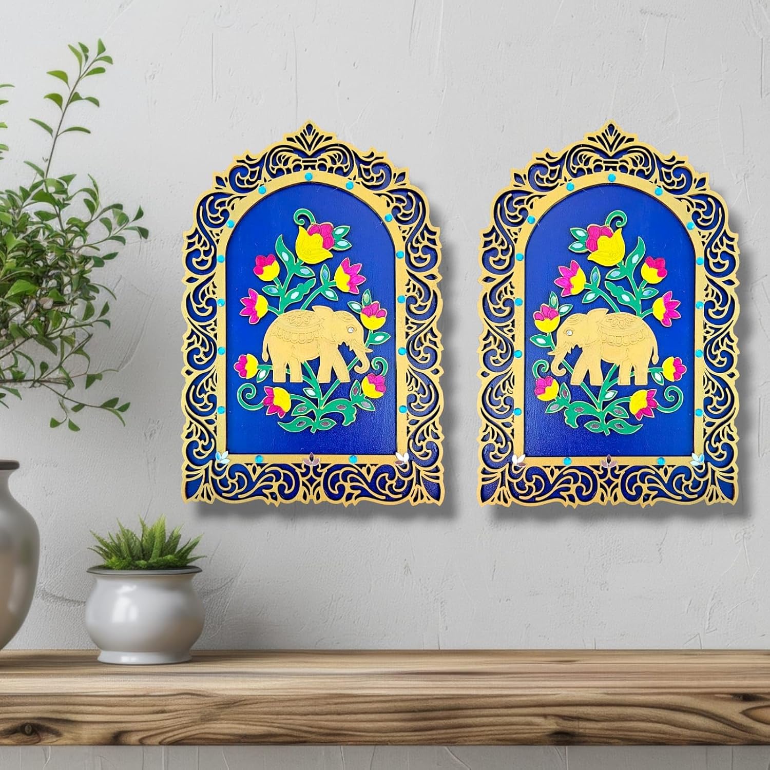 Noblenest Handmade Samrat Elephant Wall Hanging Set of 2, 11 x 8 Inch – Wall Decor for Home & Office