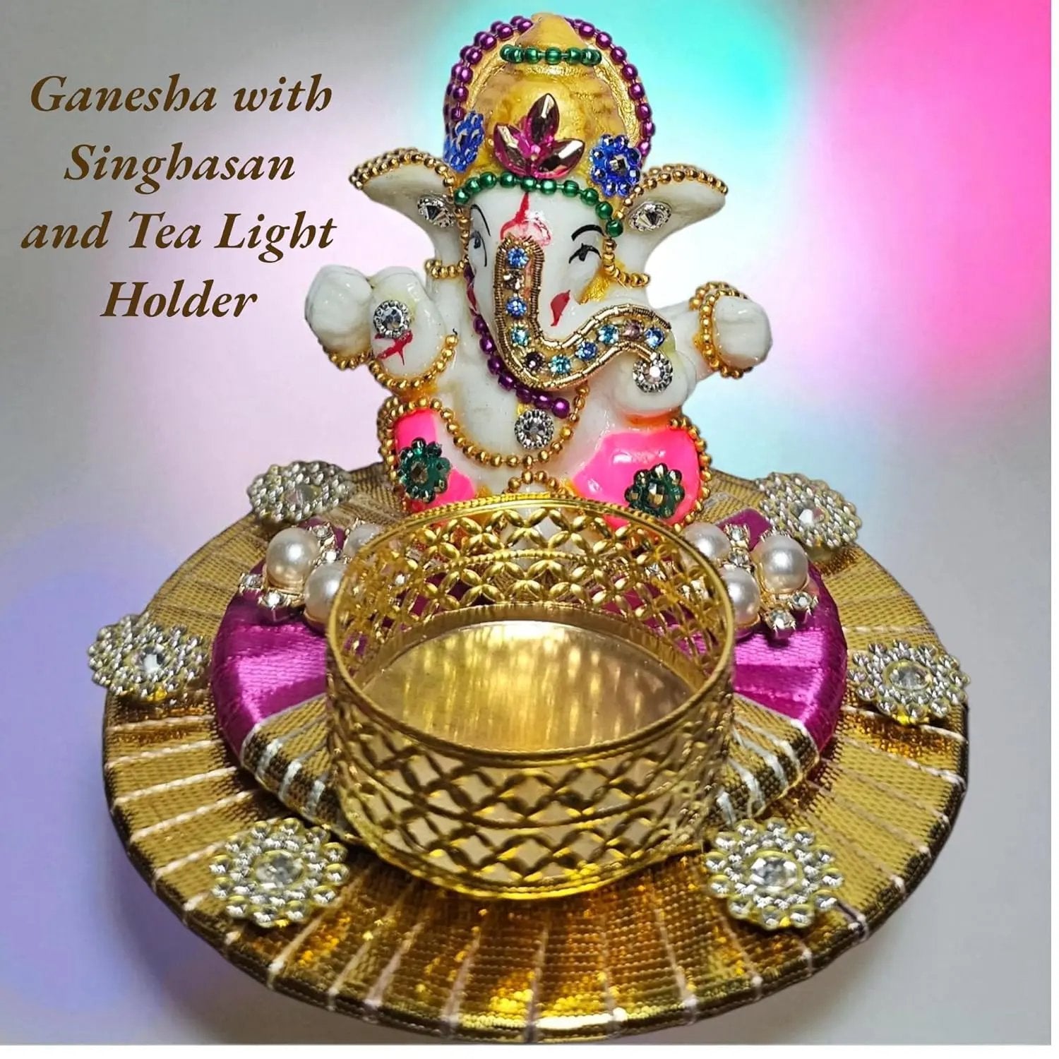 Handmade Ganesh Idol with tealight Candle Holder, (White, 2.5 Inch) My Store