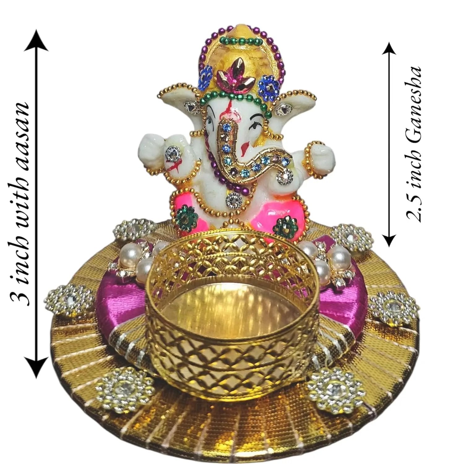 Handmade Ganesh Idol with tealight Candle Holder, (White, 2.5 Inch) My Store