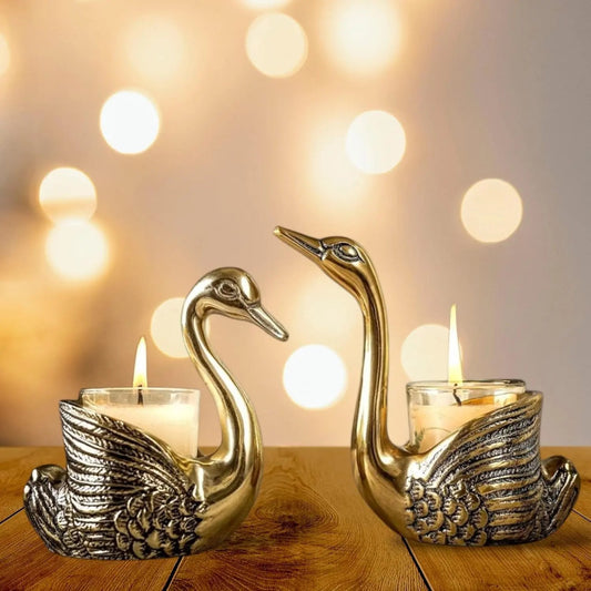 Aluminium Celestial Swan Pair for Home Decoration showpiece, (Candle not Included) My Store