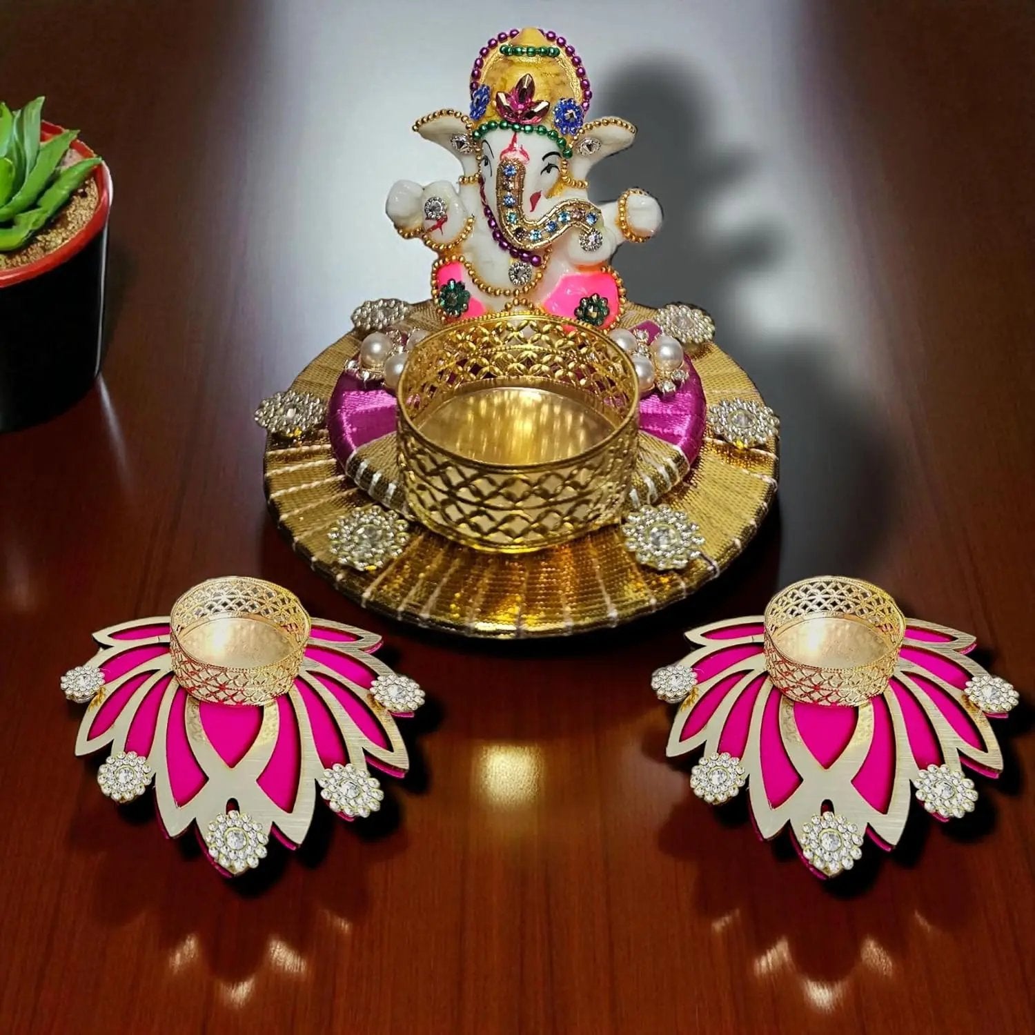 Handmade Ganesh Idol with tealight Candle Holder, (White, 2.5 Inch) My Store