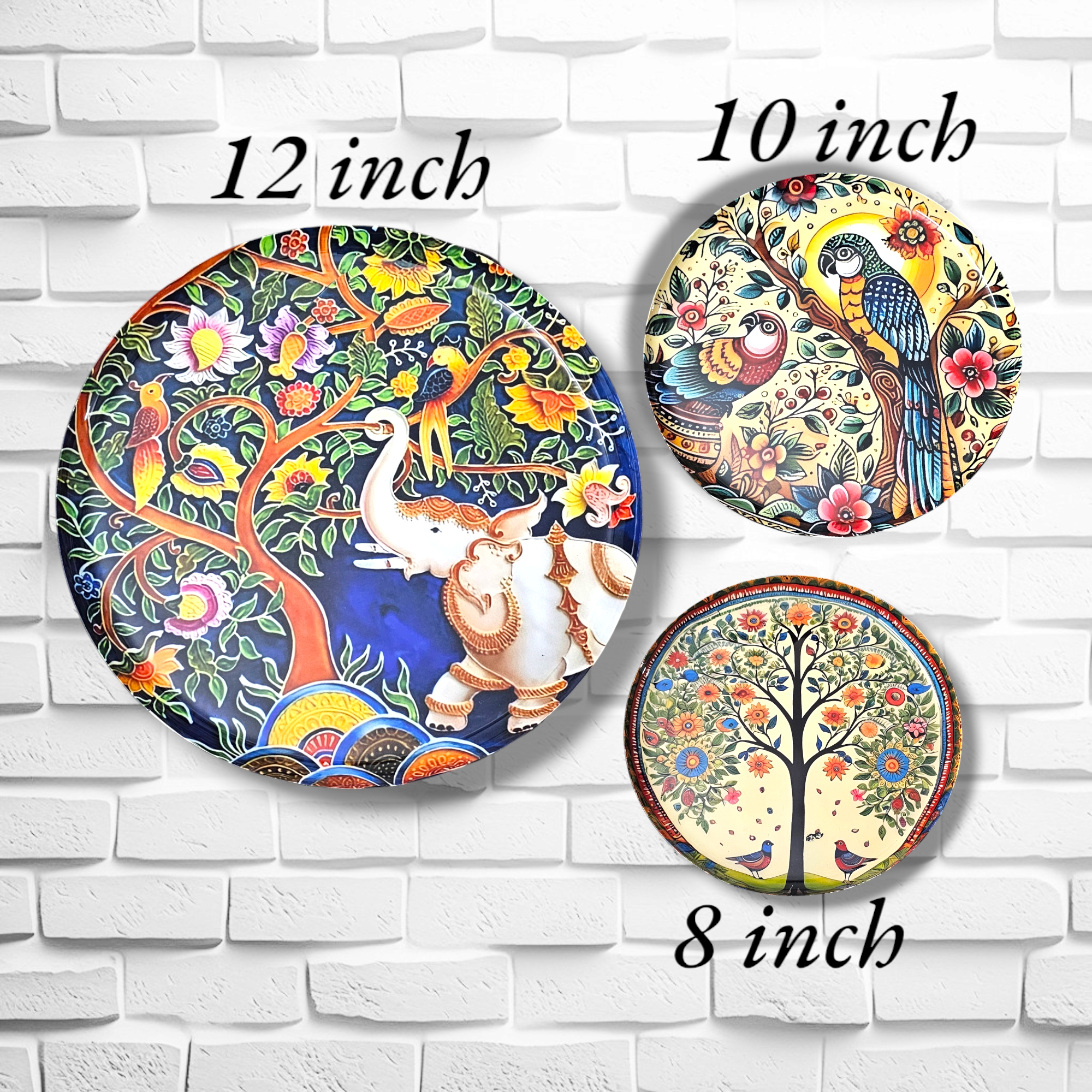 Noblenest Madhubani 3 Metal Wall Plates Set of 3 (12, 10, 8 Inch) – Wall Decor for Living Room, Bedroom & Office