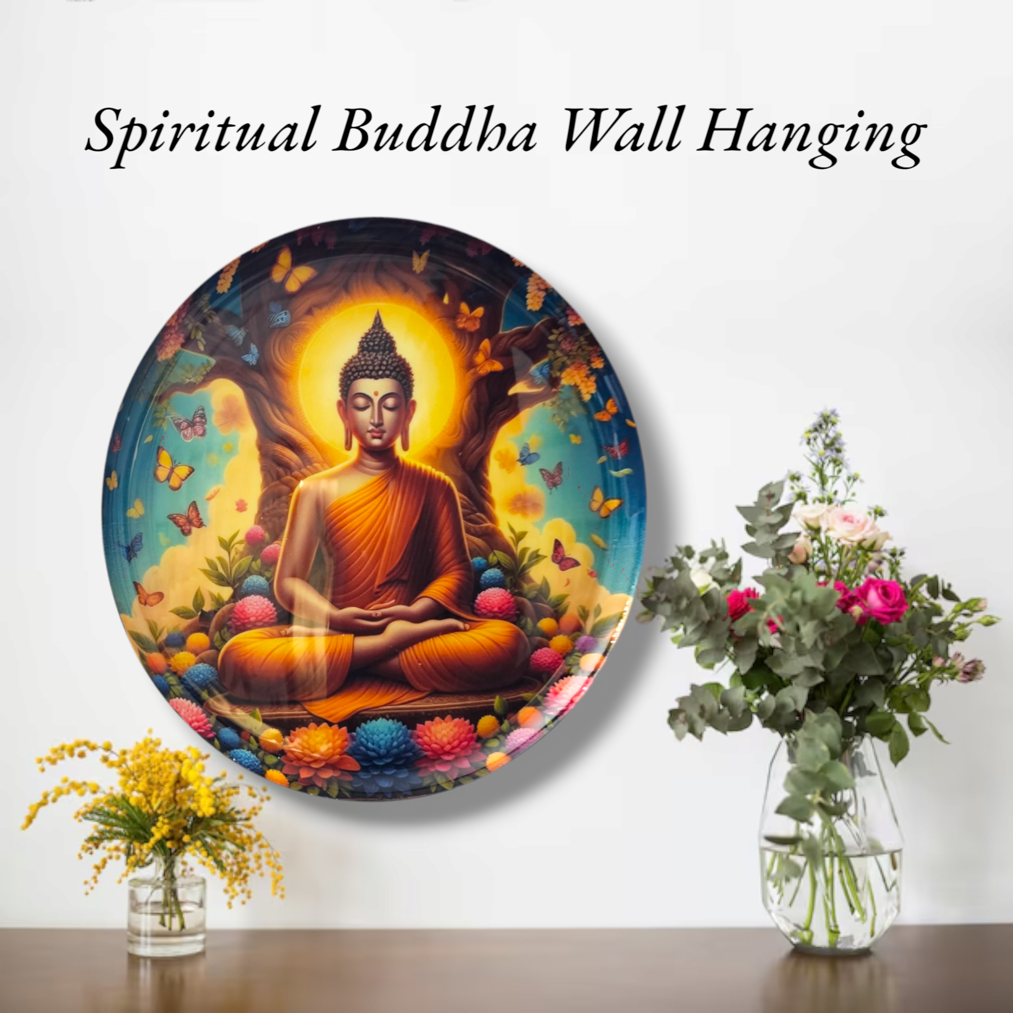 Noblenest Madhubani Metal Wall Plates Set of 3 (12, 10, 8 Inch) – Buddha Design Wall Decor for Home & Office