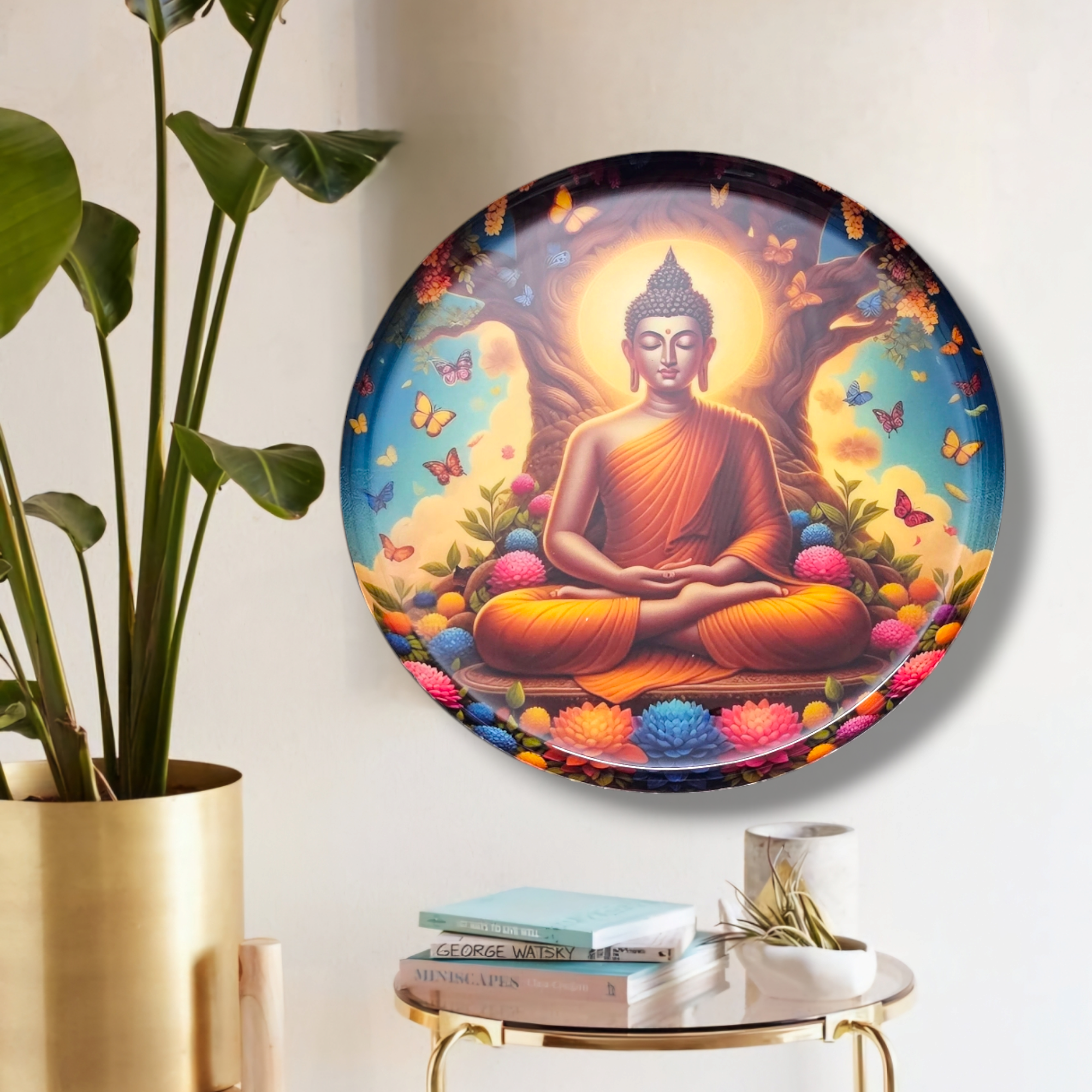 Noblenest Madhubani Metal Wall Plates Set of 3 (12, 10, 8 Inch) – Buddha Design Wall Decor for Home & Office