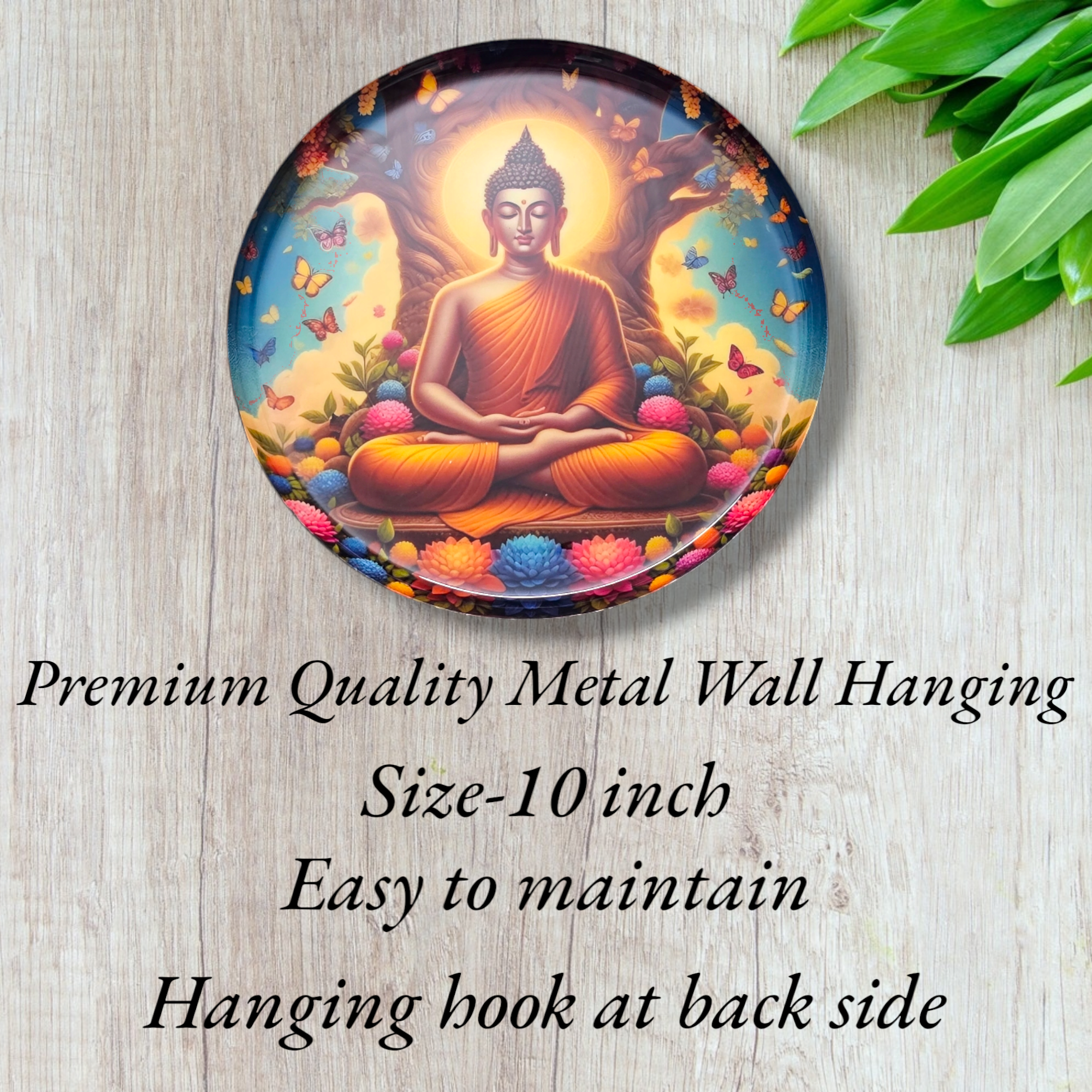 Noblenest Madhubani Metal Wall Plates Set of 3 (12, 10, 8 Inch) – Buddha Design Wall Decor for Home & Office