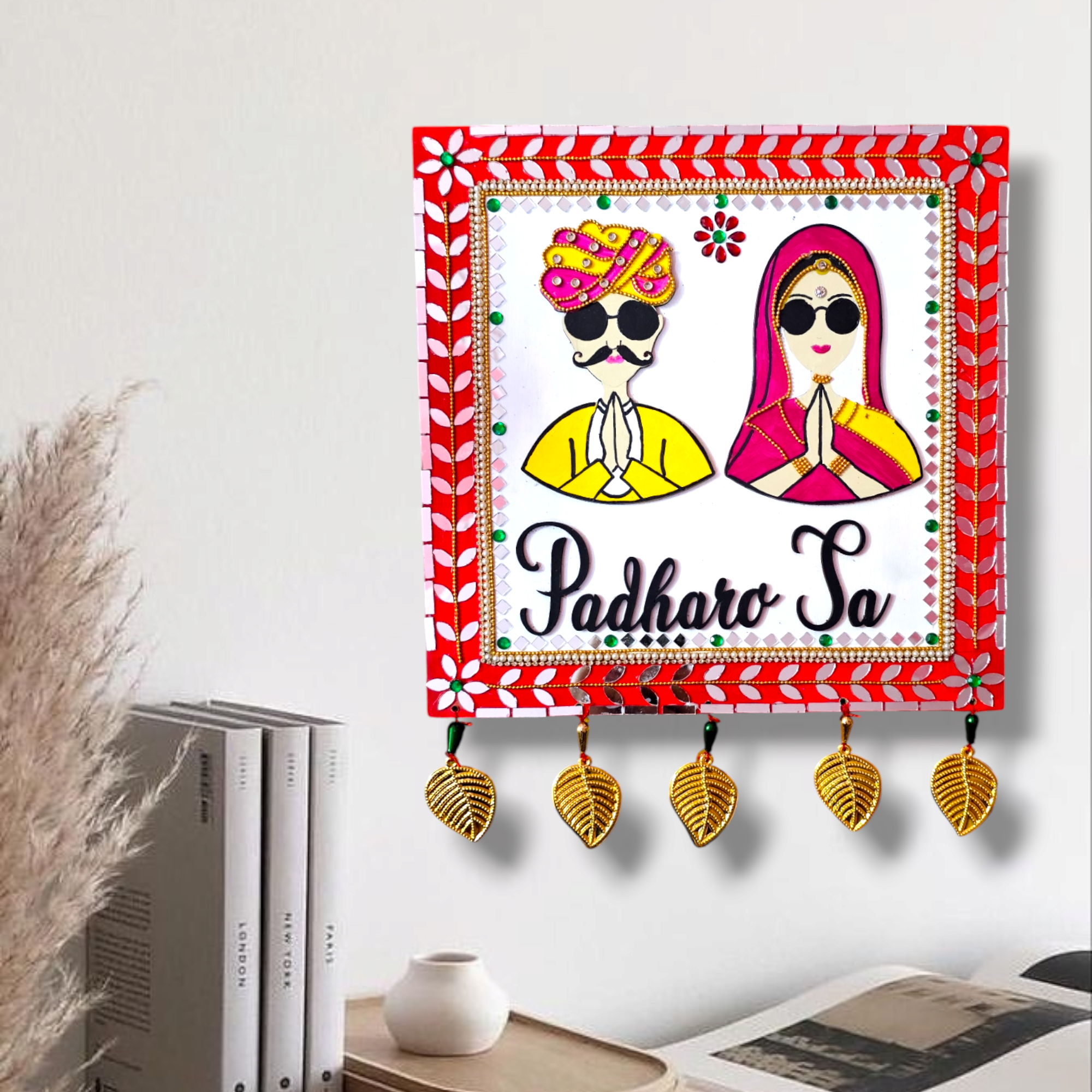 Noblenest Handmade Padharo Sa Wall Hanging, 10.5 Inch (Red) – Rajasthani Wall Decor for Home & Bedroom