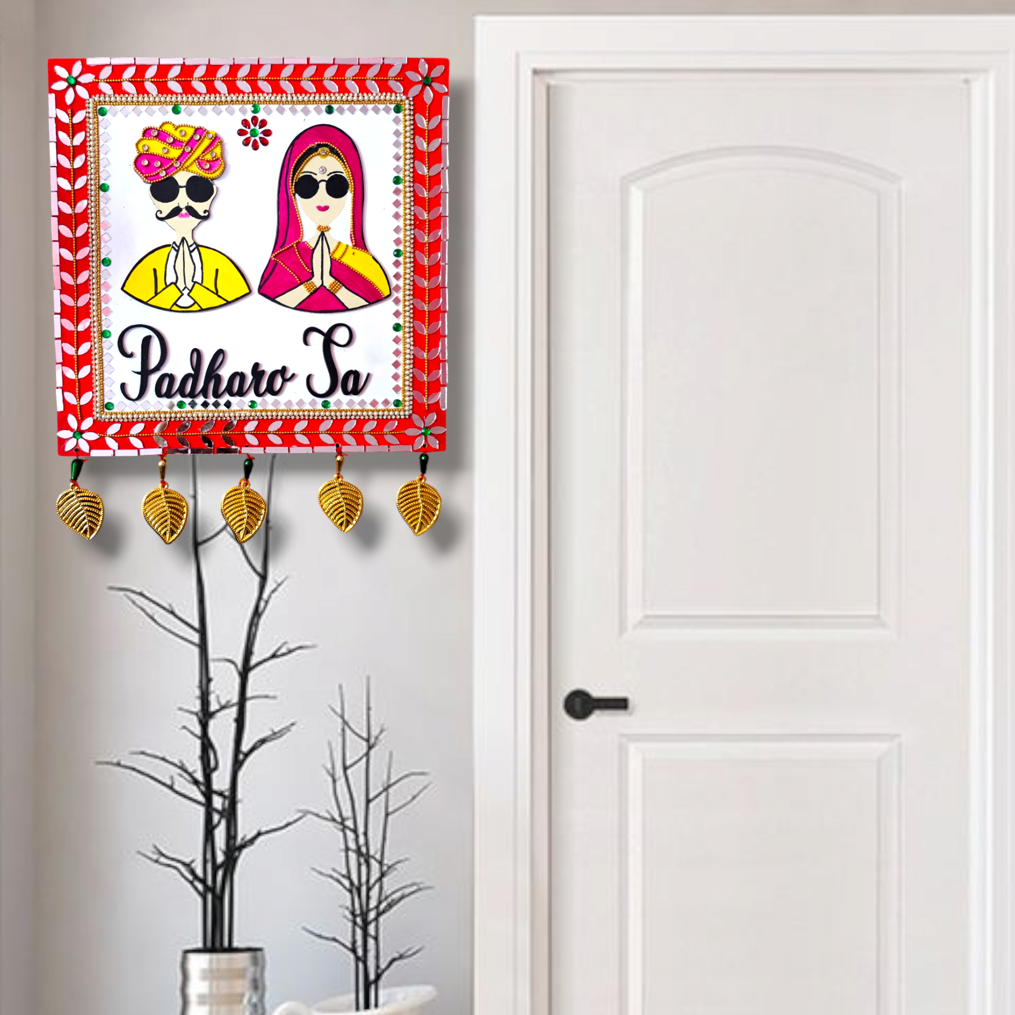 Noblenest Handmade Padharo Sa Wall Hanging, 10.5 Inch (Red) – Rajasthani Wall Decor for Home & Bedroom