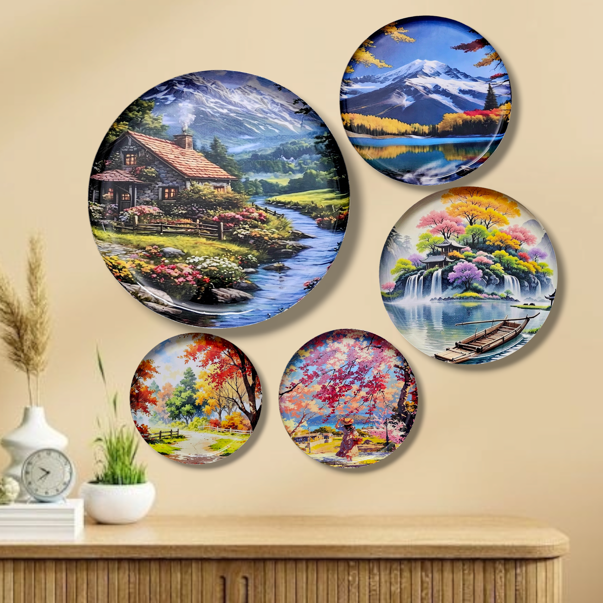 Noblenest Madhubani Metal Wall Plates Set of 3 (12, 10, 8 Inch) – All Seasons Design Wall Decor for Home & Office